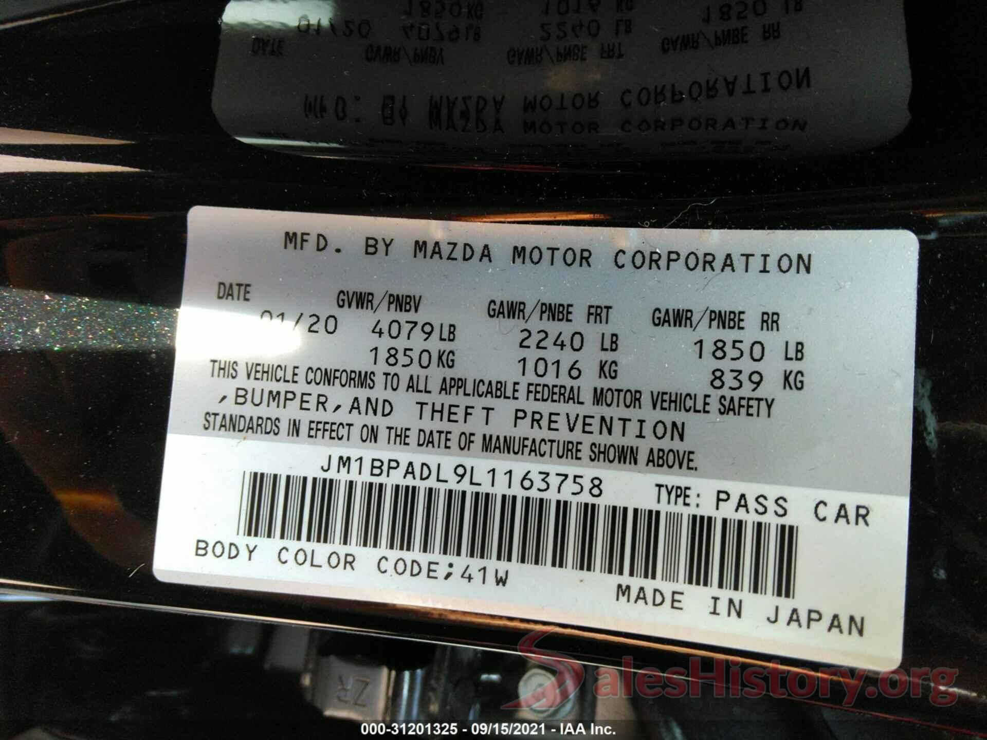 JM1BPADL9L1163758 2020 MAZDA MAZDA3 SEDAN