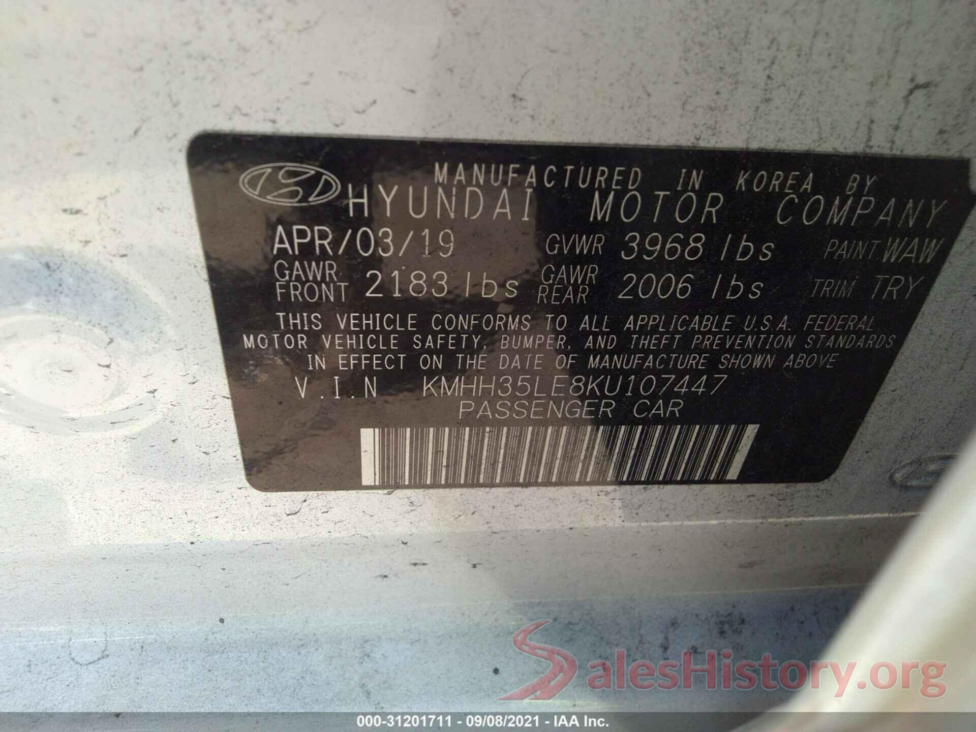 KMHH35LE8KU107447 2019 HYUNDAI ELANTRA GT