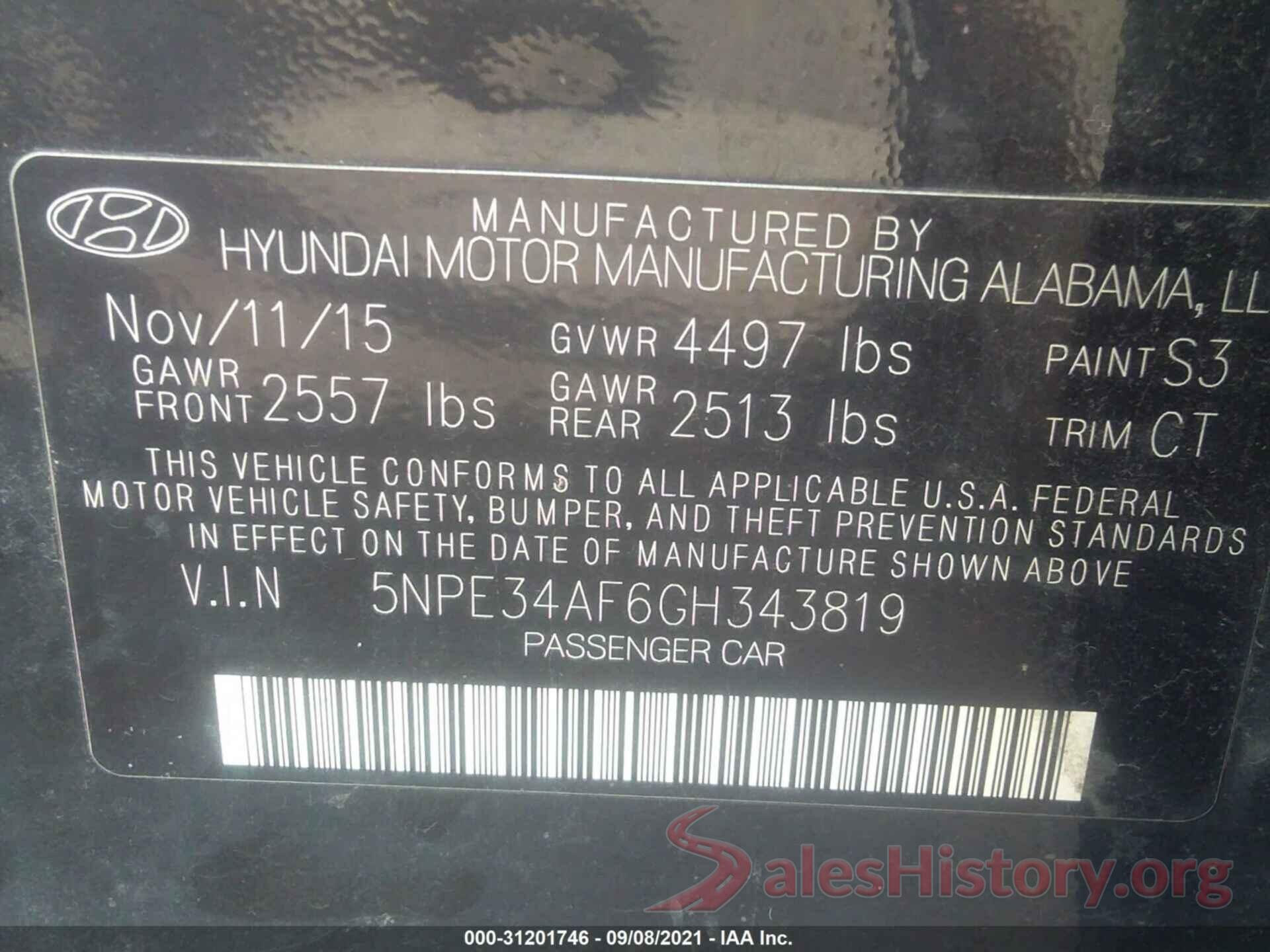 5NPE34AF6GH343819 2016 HYUNDAI SONATA