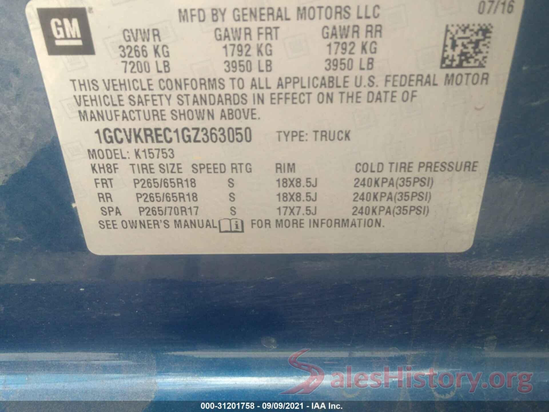 1GCVKREC1GZ363050 2016 CHEVROLET SILVERADO 1500