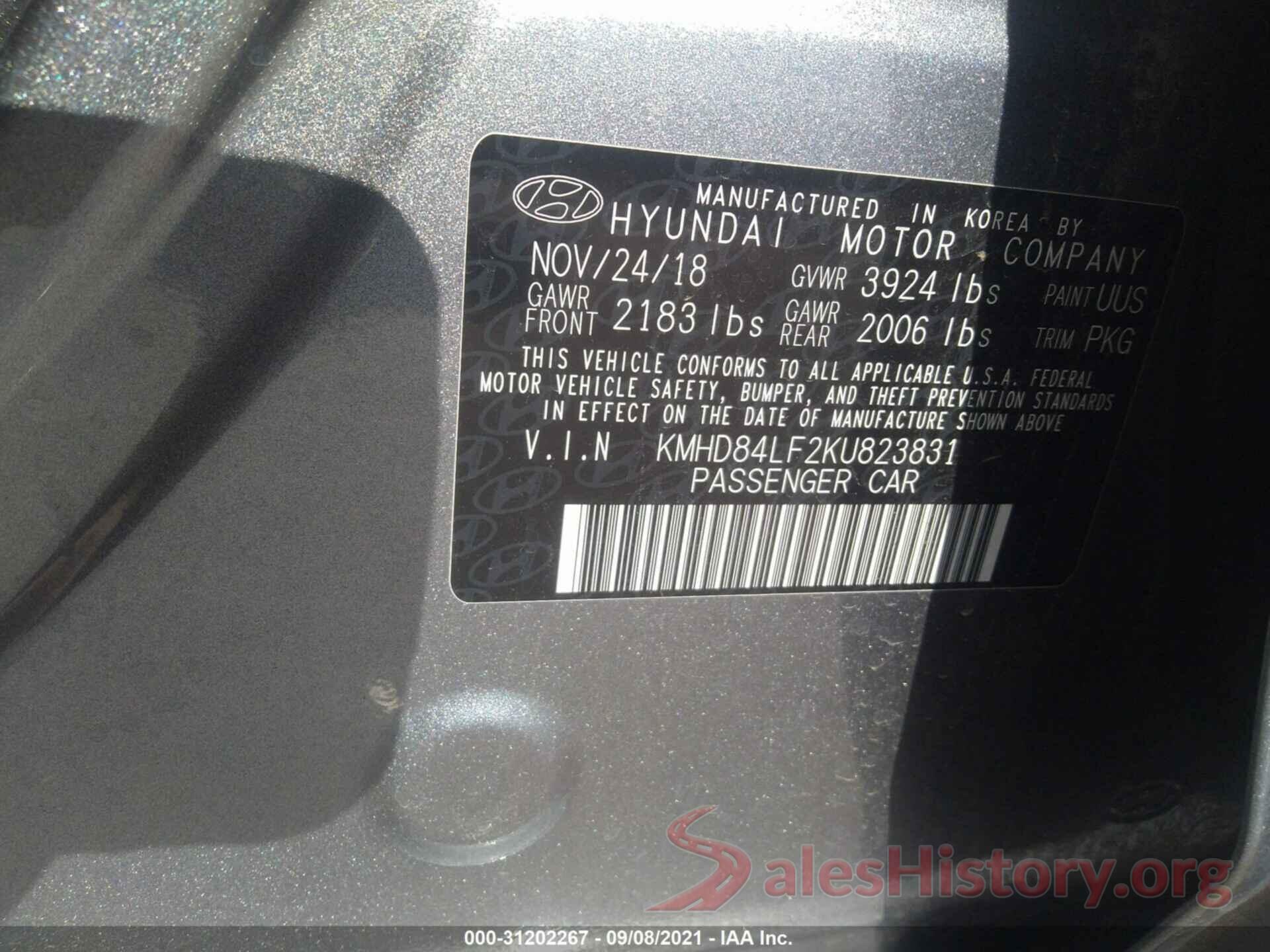 KMHD84LF2KU823831 2019 HYUNDAI ELANTRA