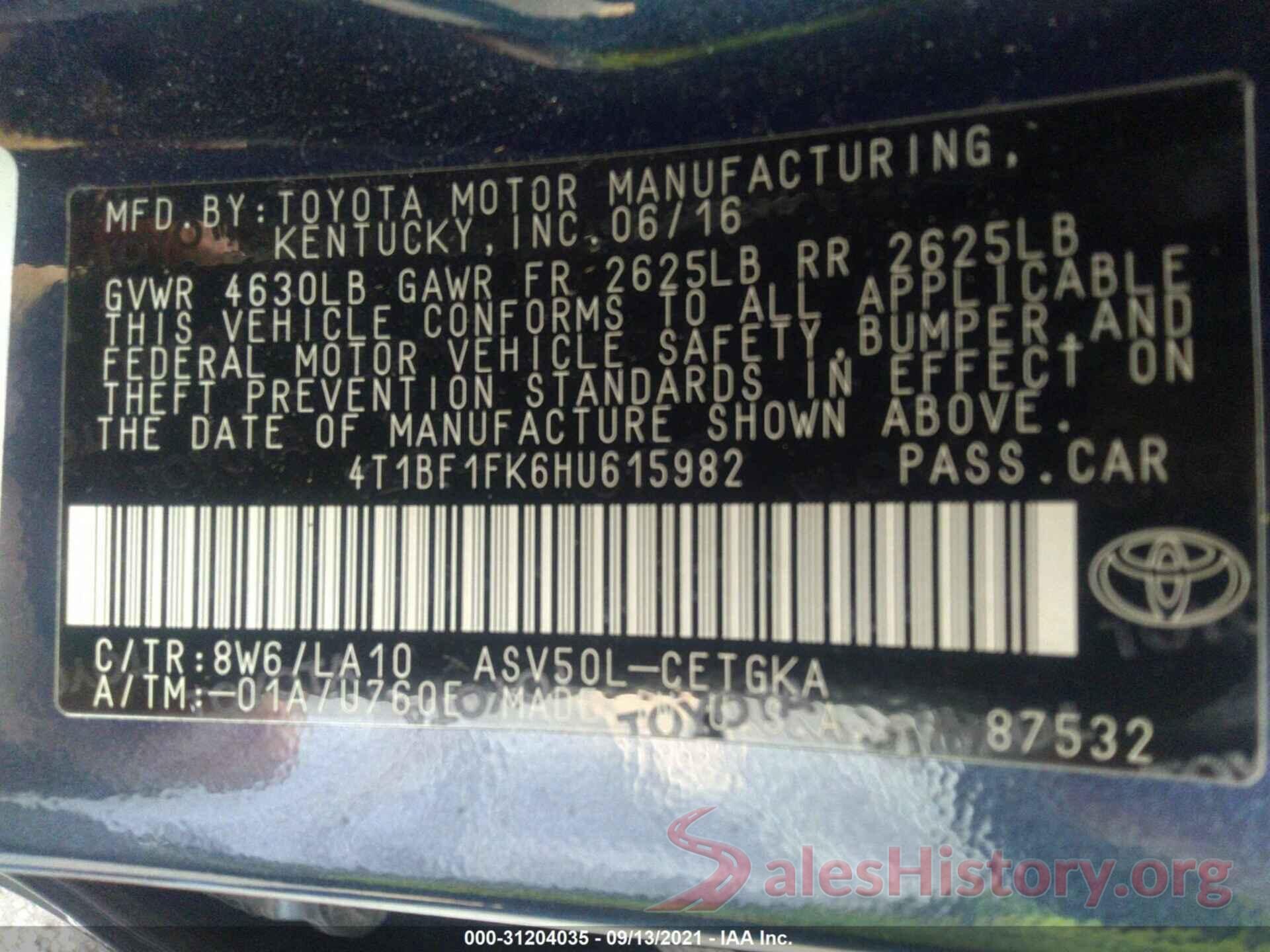 4T1BF1FK6HU615982 2017 TOYOTA CAMRY