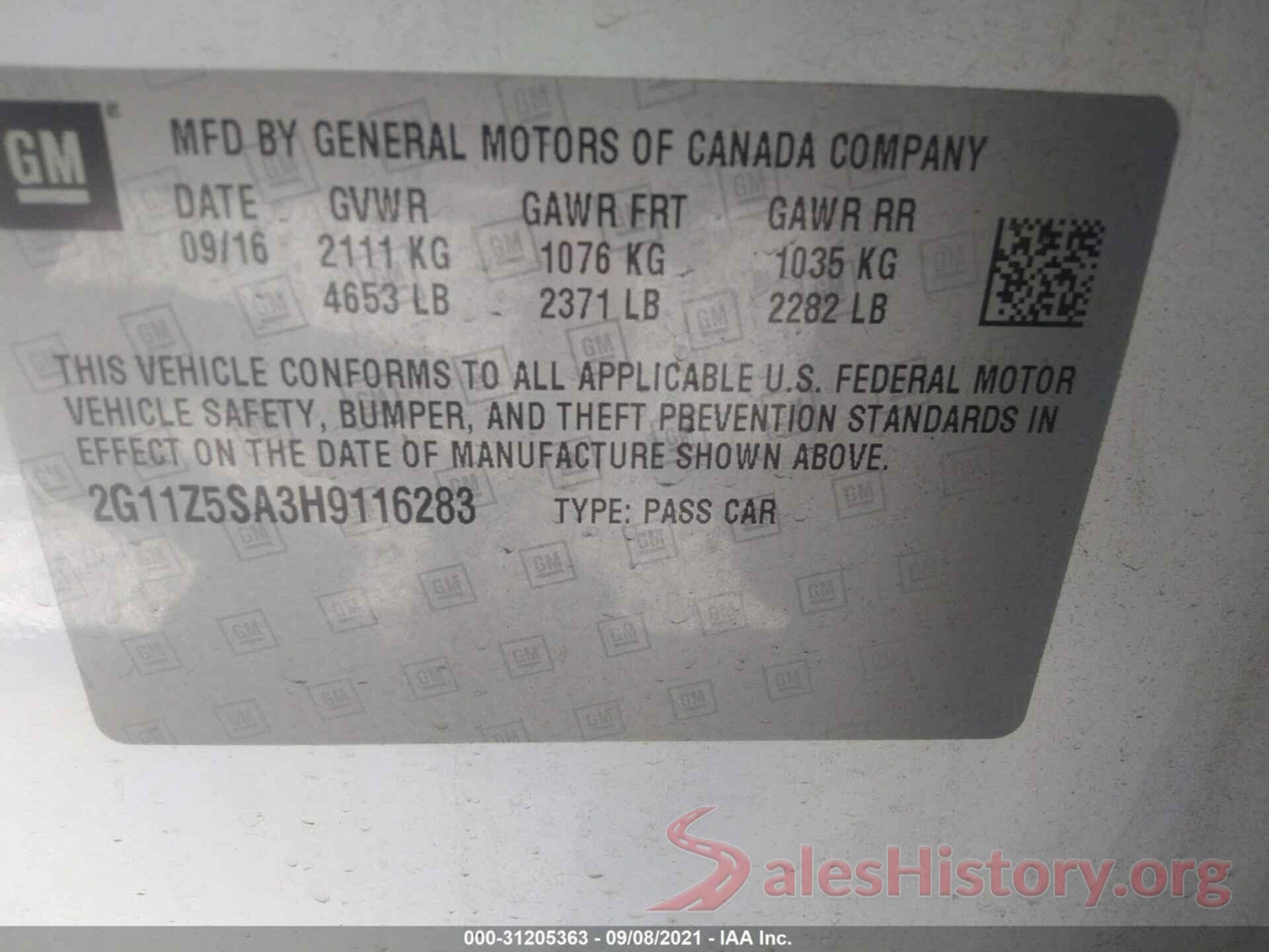 2G11Z5SA3H9116283 2017 CHEVROLET IMPALA