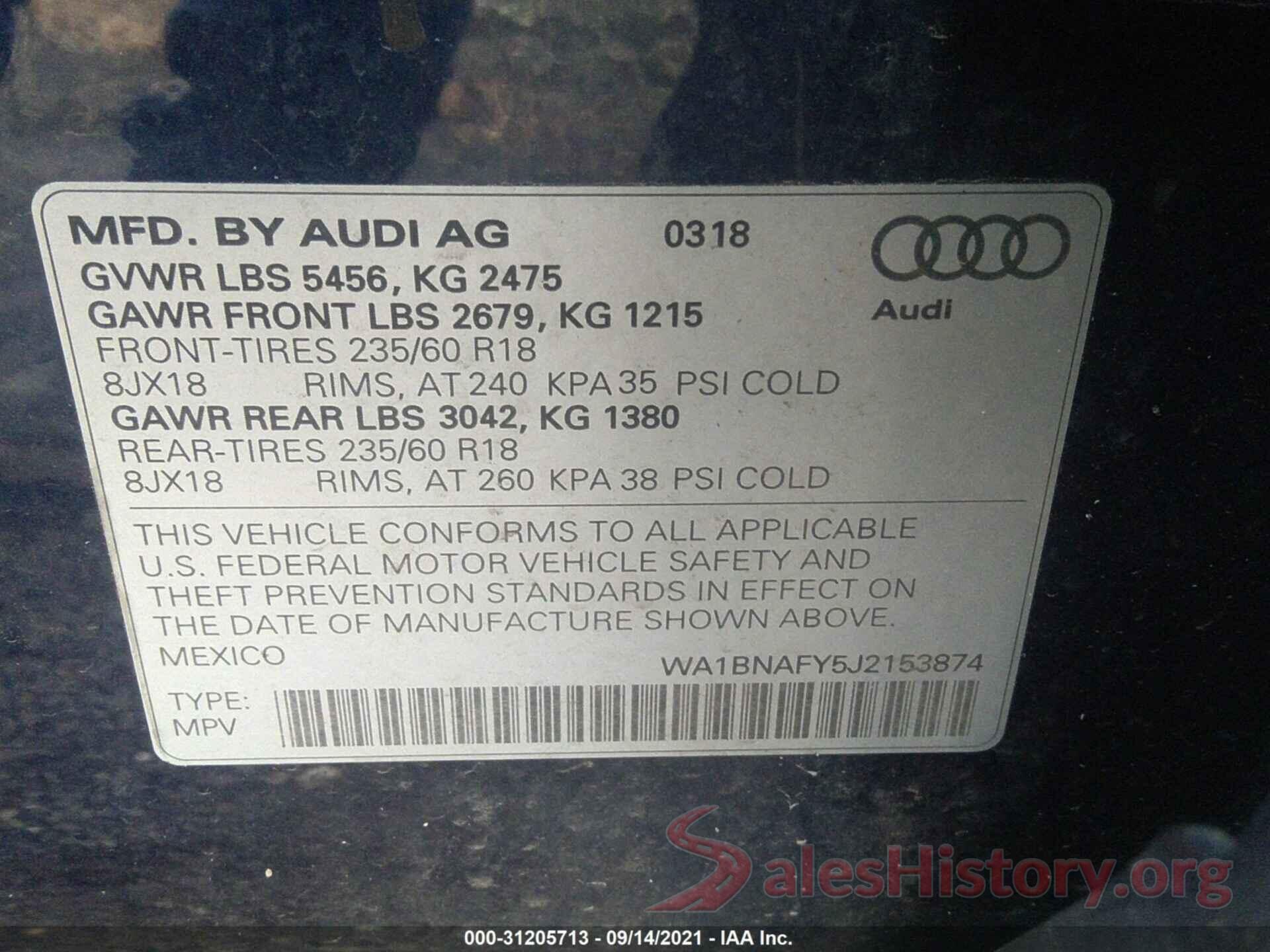 WA1BNAFY5J2153874 2018 AUDI Q5