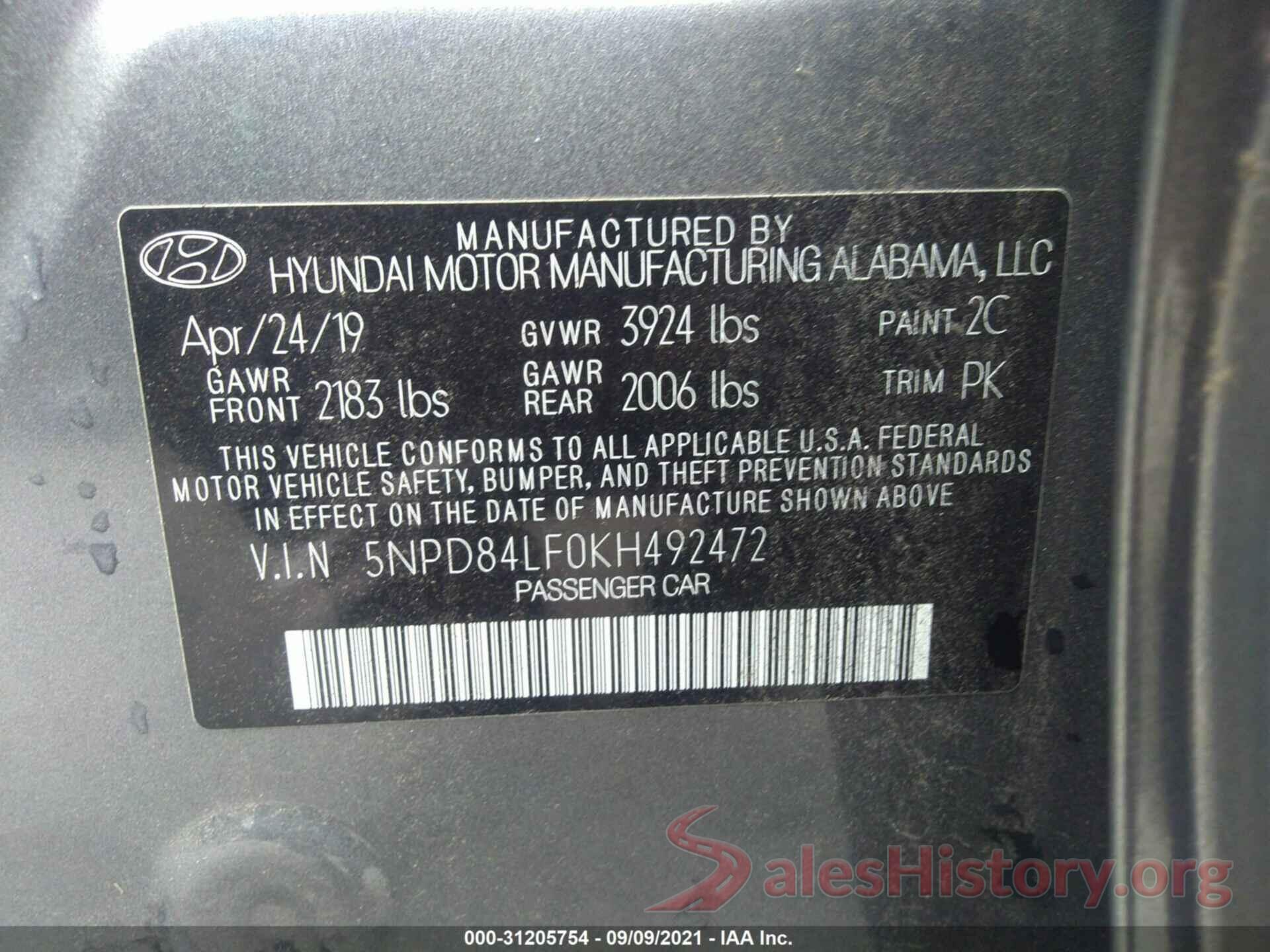 5NPD84LF0KH492472 2019 HYUNDAI ELANTRA