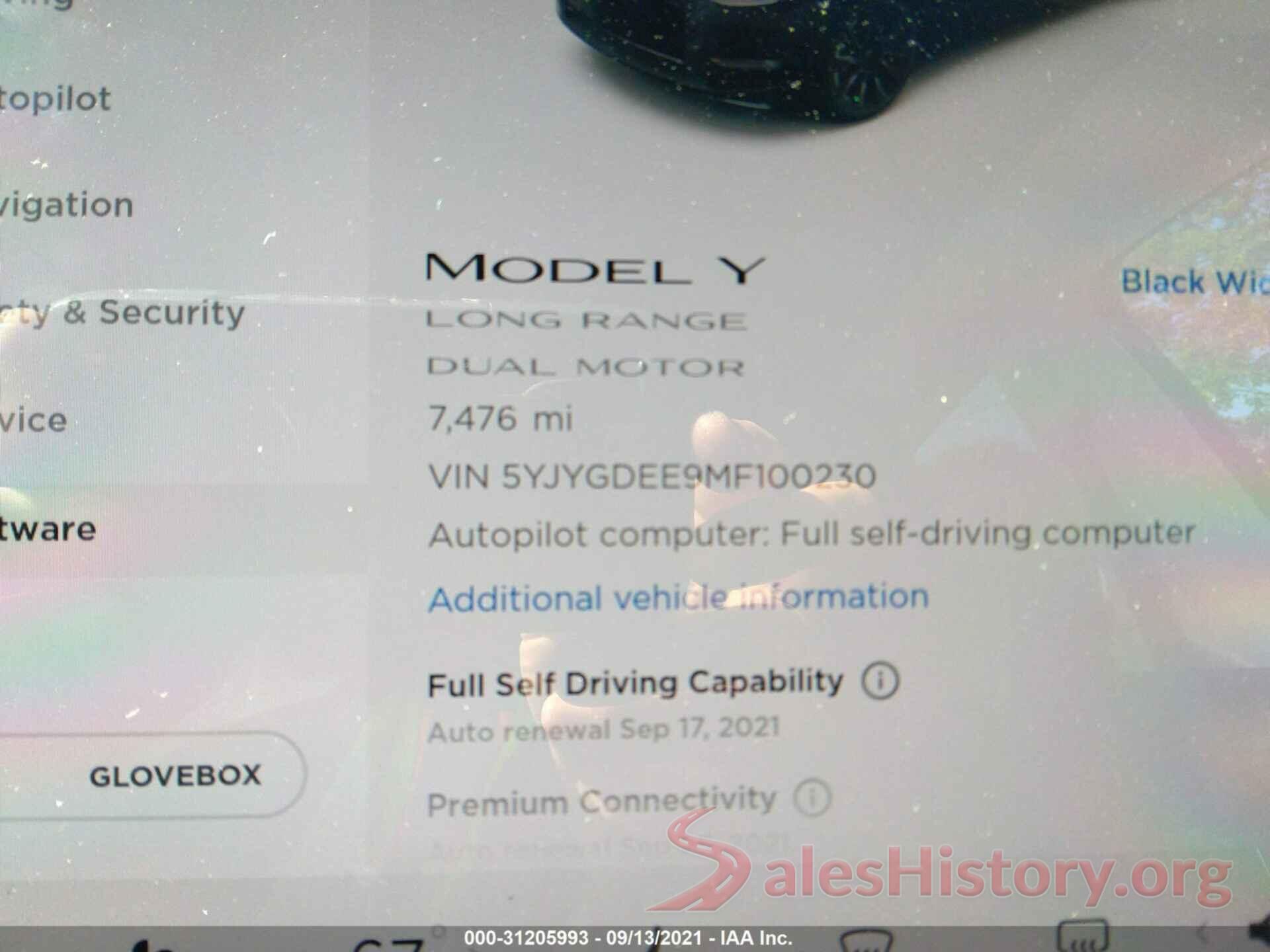 5YJYGDEE9MF100230 2021 TESLA MODEL Y