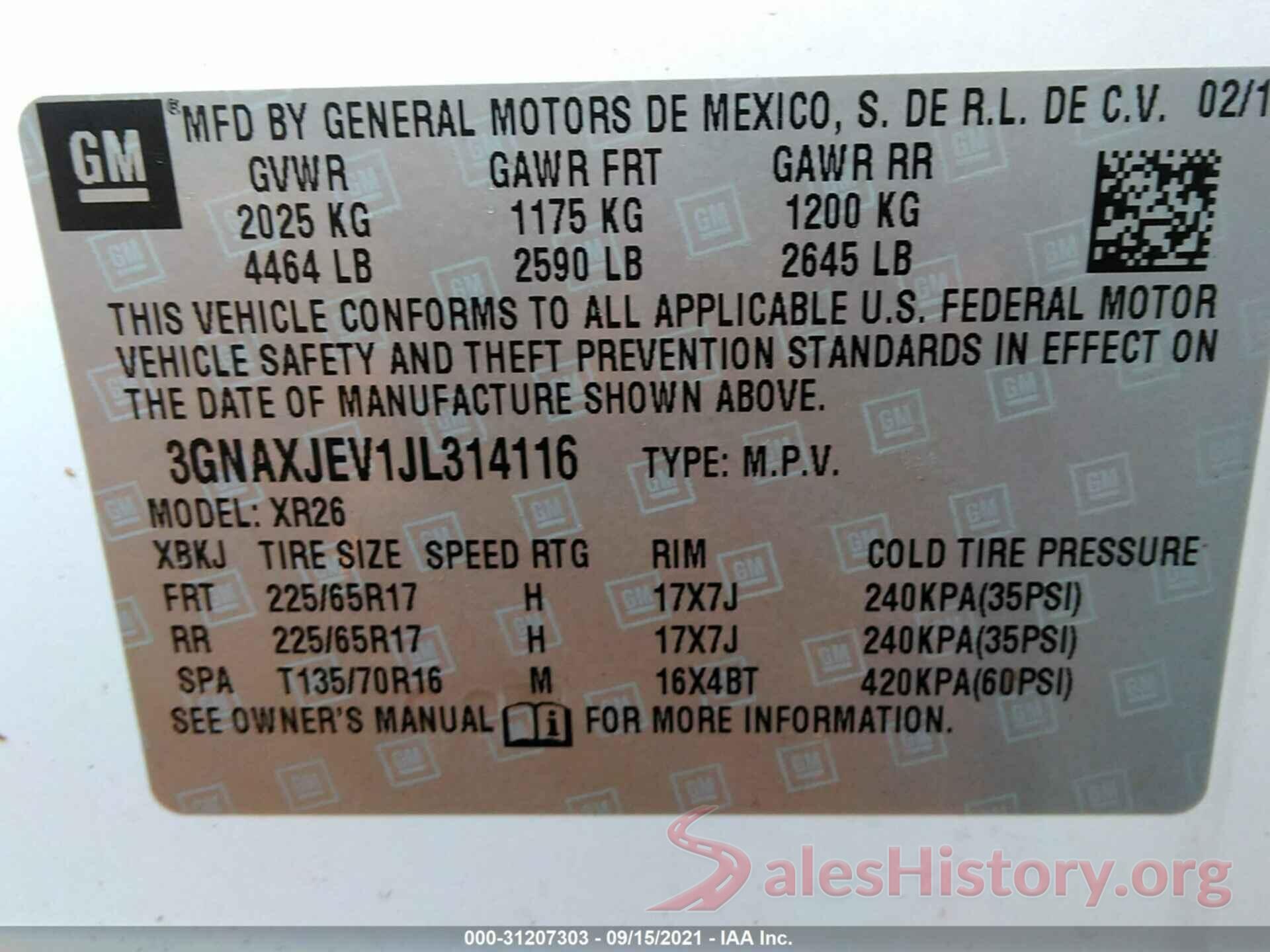 3GNAXJEV1JL314116 2018 CHEVROLET EQUINOX