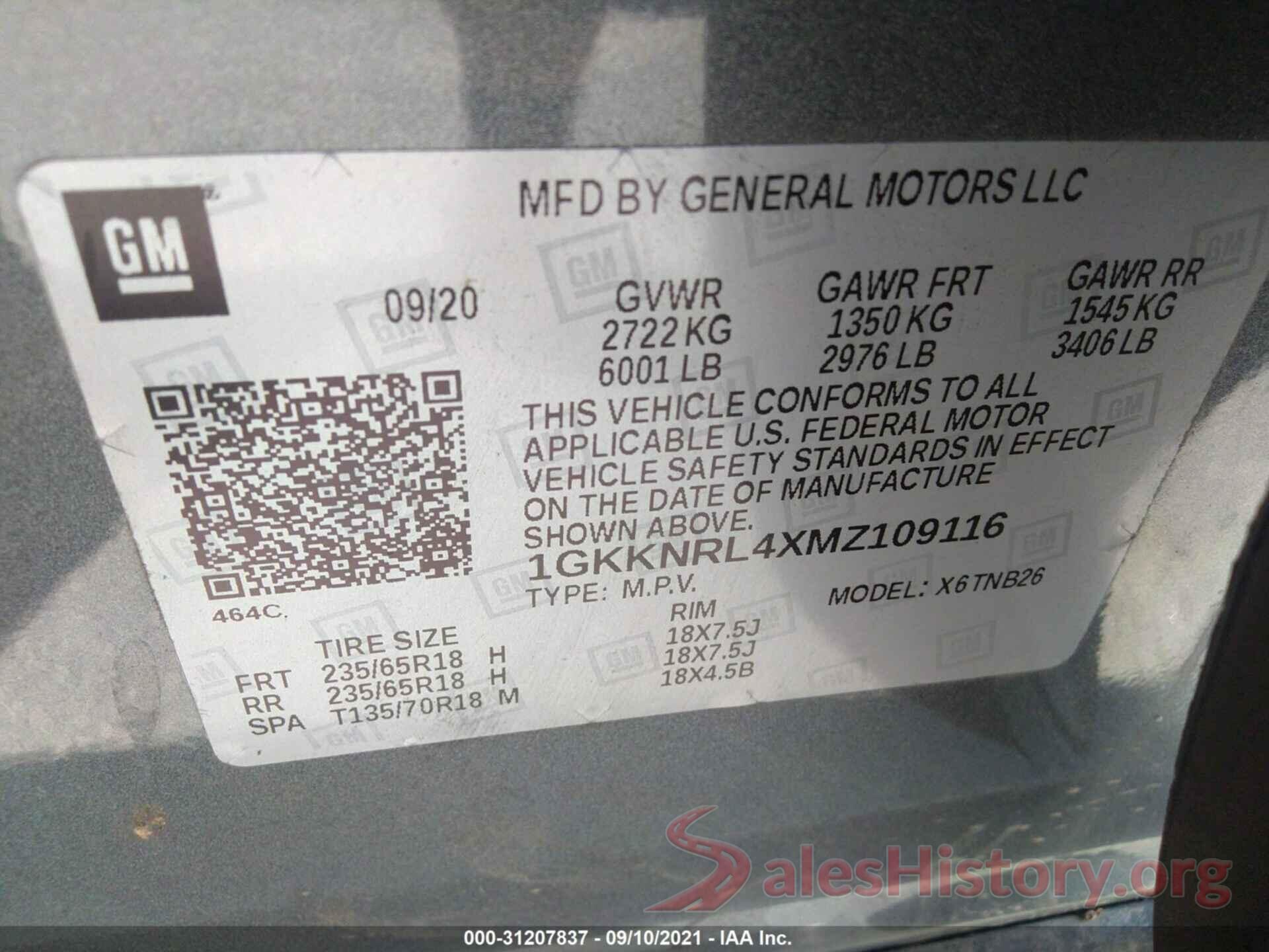 1GKKNRL4XMZ109116 2021 GMC ACADIA