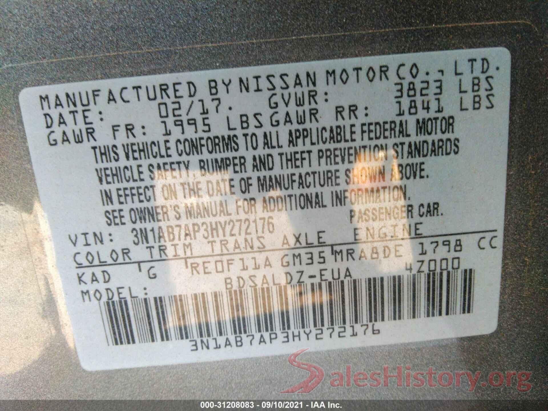 3N1AB7AP3HY272176 2017 NISSAN SENTRA