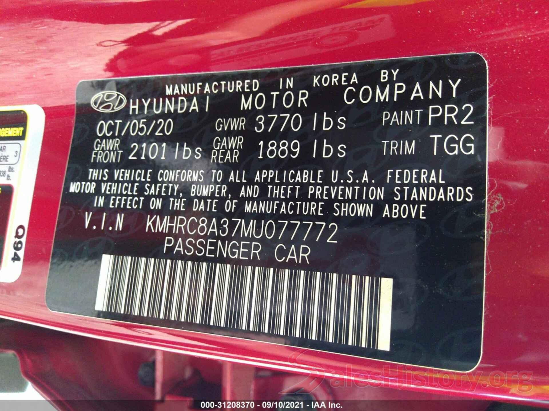 KMHRC8A37MU077772 2021 HYUNDAI VENUE