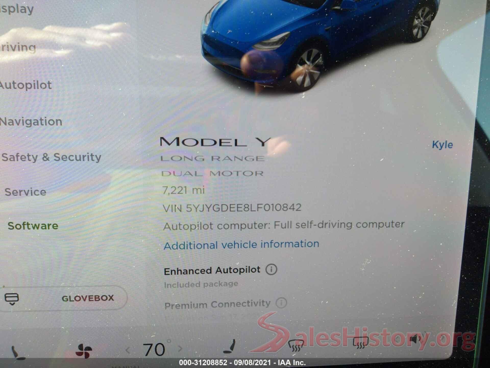 5YJYGDEE8LF010842 2020 TESLA MODEL Y