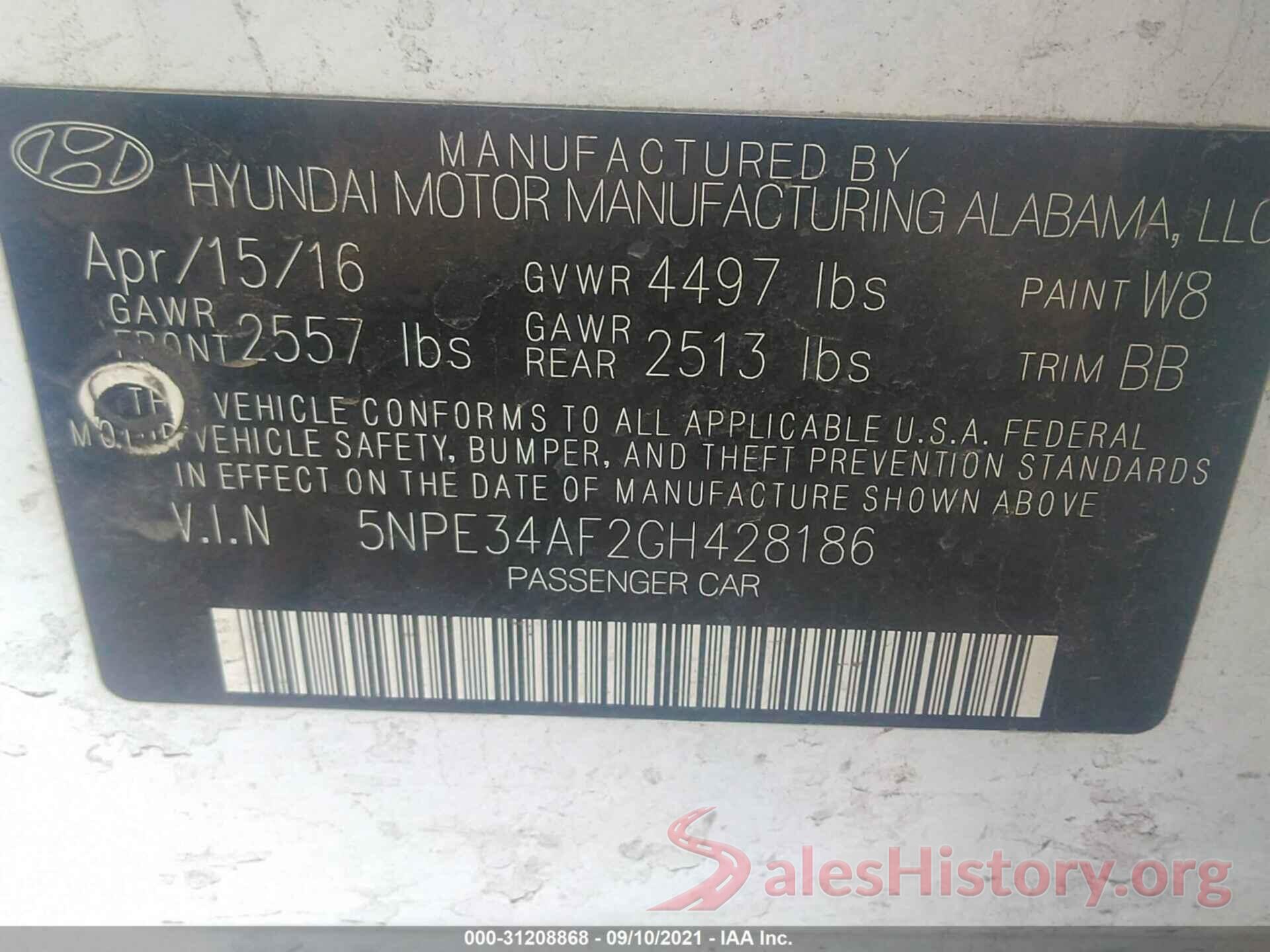 5NPE34AF2GH428186 2016 HYUNDAI SONATA