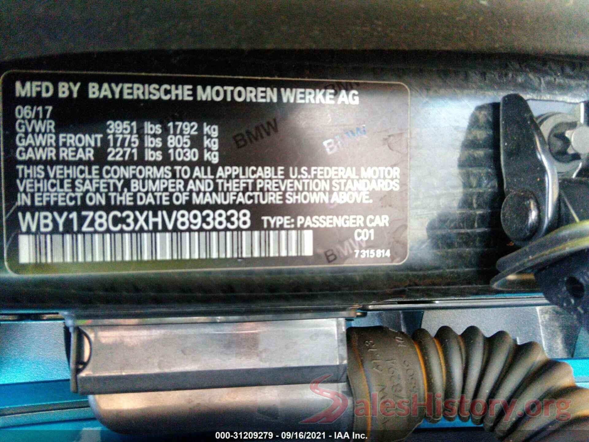 WBY1Z8C3XHV893838 2017 BMW I3