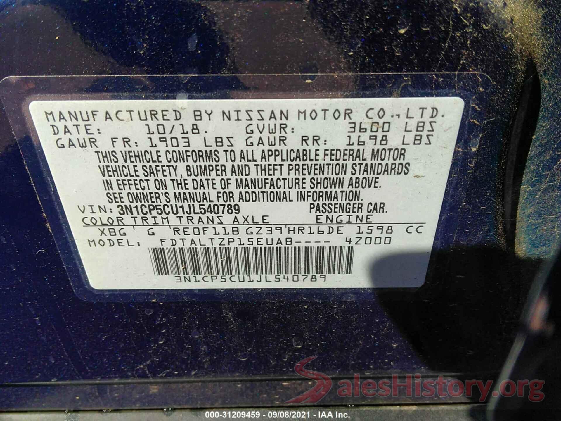 3N1CP5CU1JL540789 2018 NISSAN KICKS