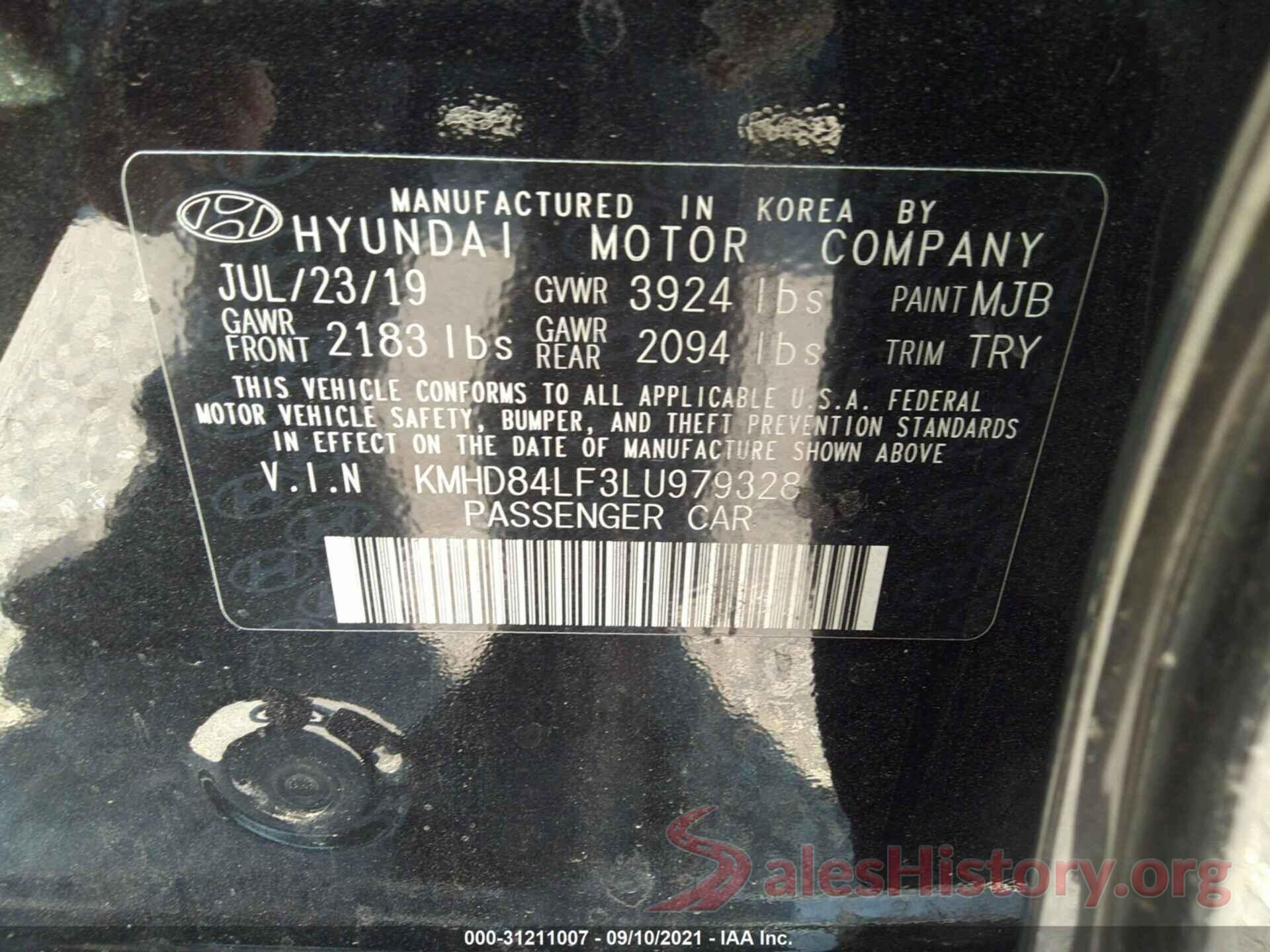 KMHD84LF3LU979328 2020 HYUNDAI ELANTRA