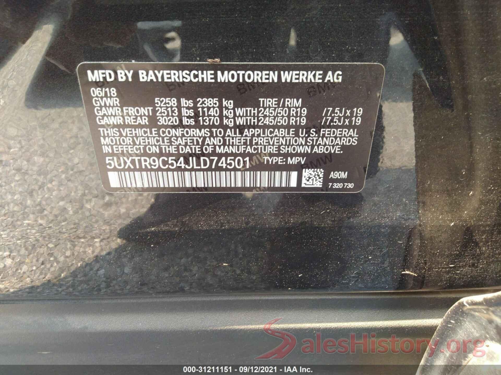 5UXTR9C54JLD74501 2018 BMW X3