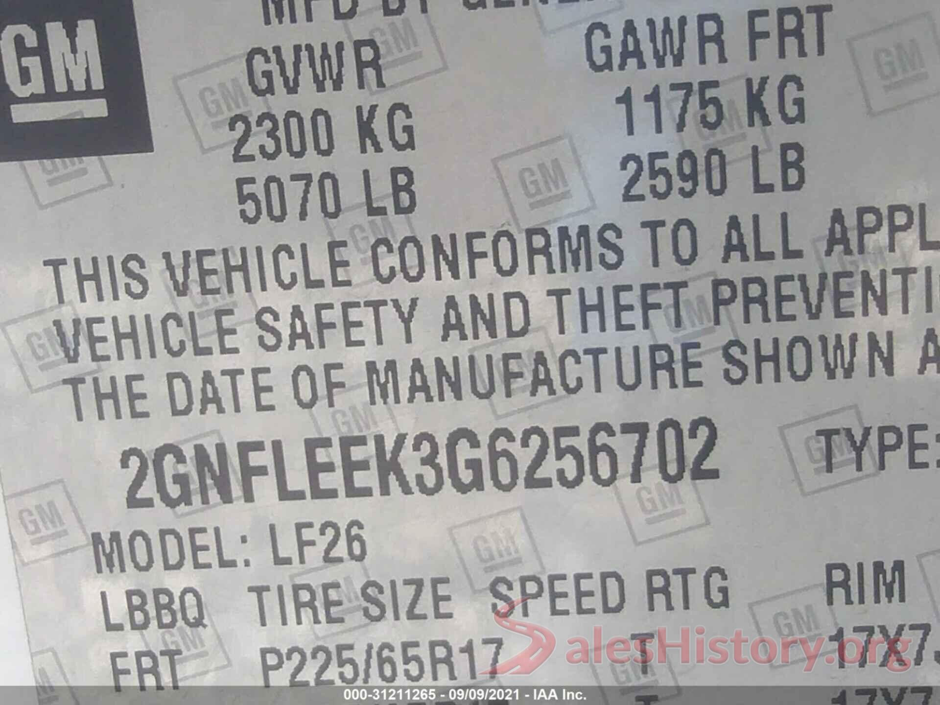 2GNFLEEK3G6256702 2016 CHEVROLET EQUINOX