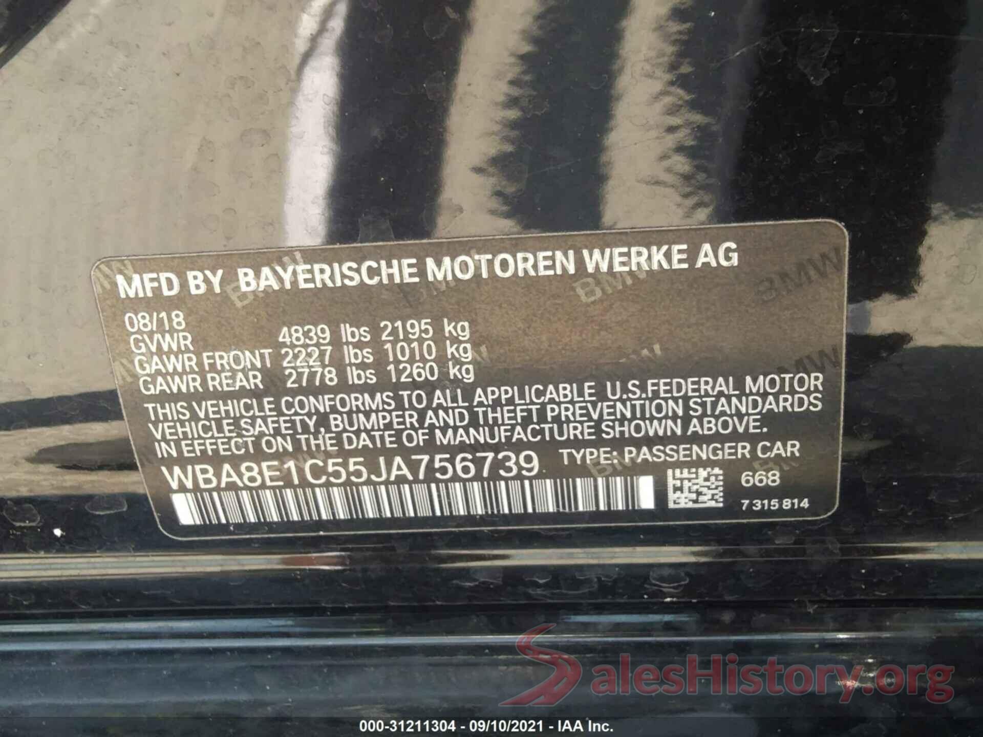 WBA8E1C55JA756739 2018 BMW 3 SERIES