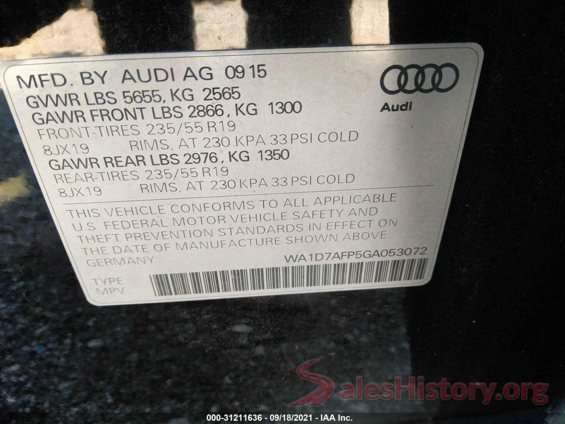 WA1D7AFP5GA053072 2016 AUDI Q5