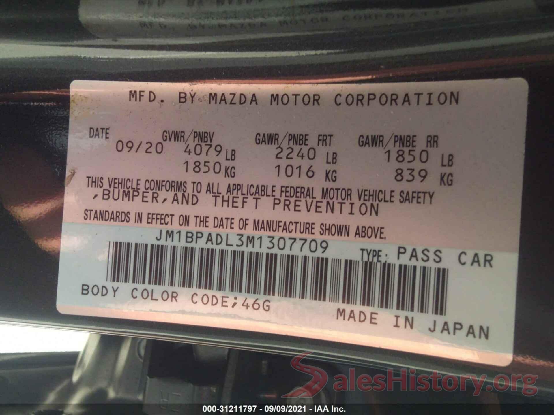 JM1BPADL3M1307709 2021 MAZDA MAZDA3 SEDAN