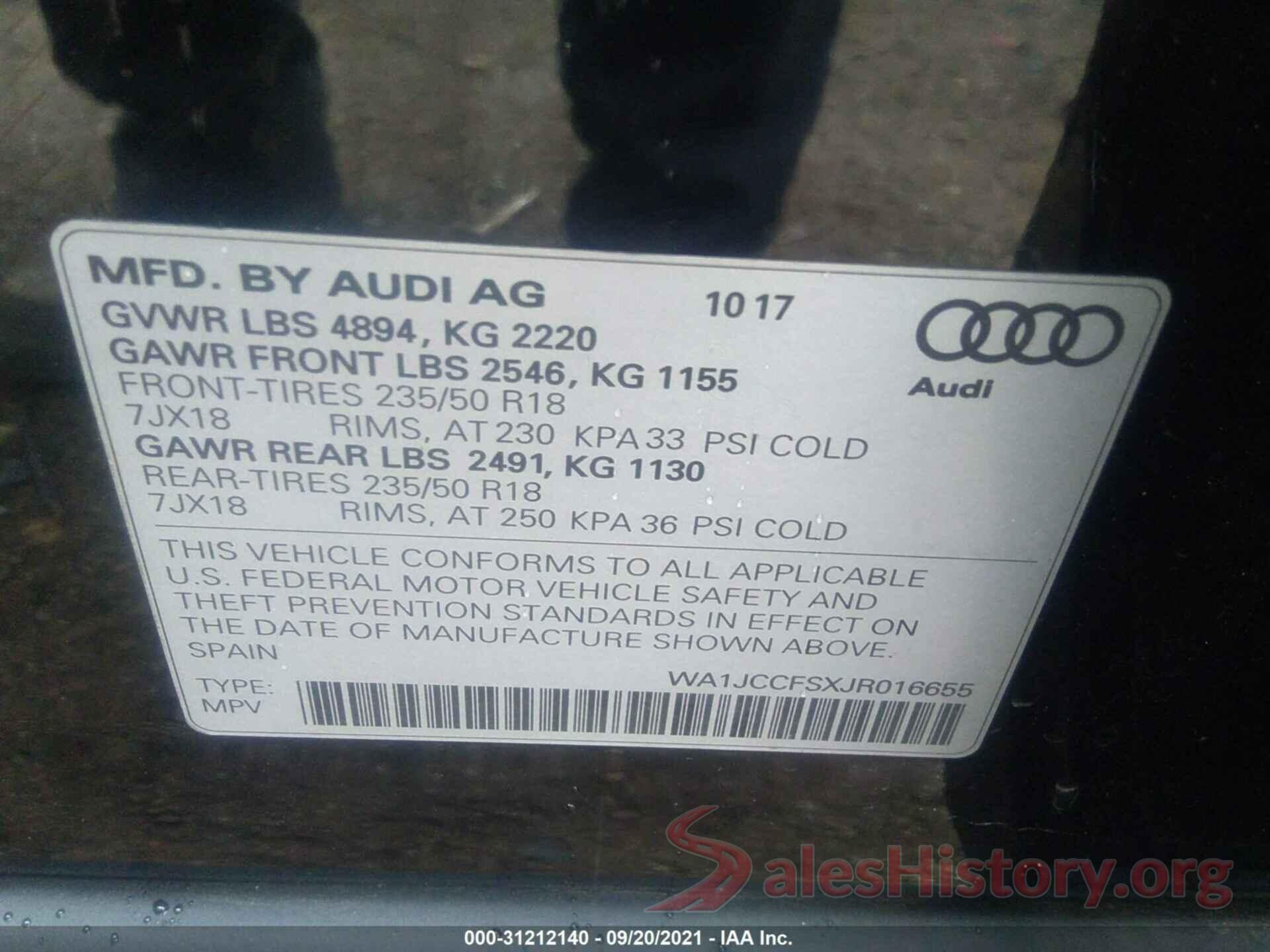 WA1JCCFSXJR016655 2018 AUDI Q3