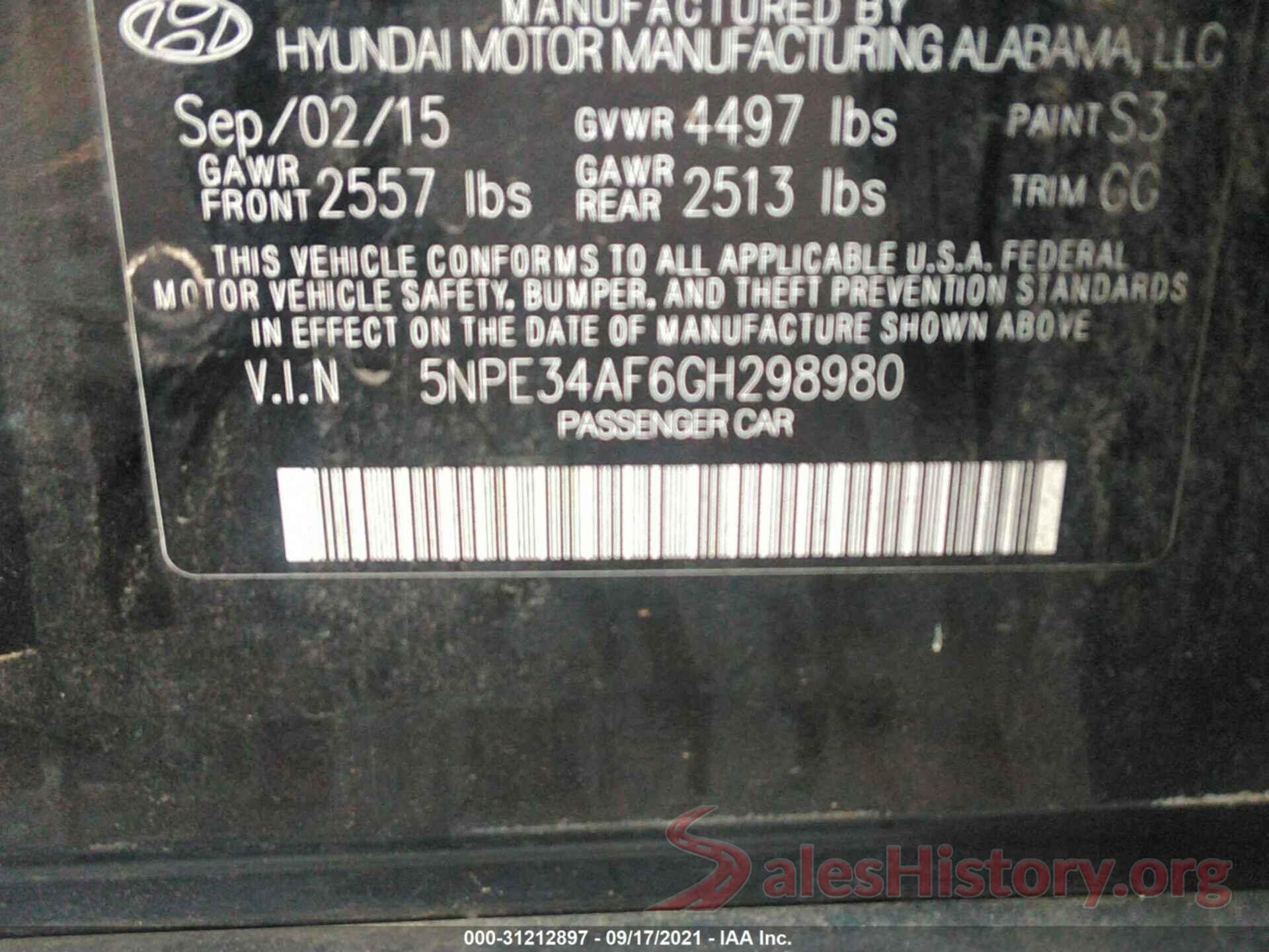 5NPE34AF6GH298980 2016 HYUNDAI SONATA