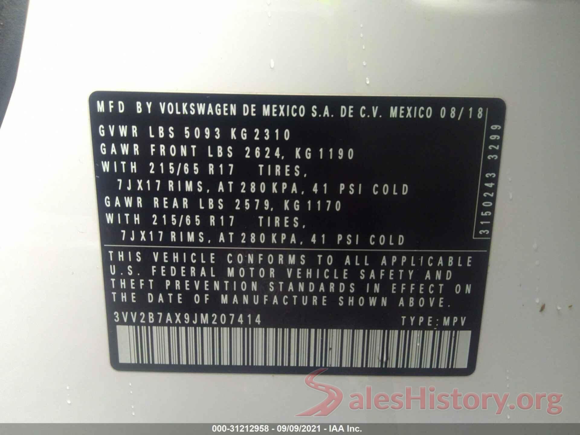 3VV2B7AX9JM207414 2018 VOLKSWAGEN TIGUAN