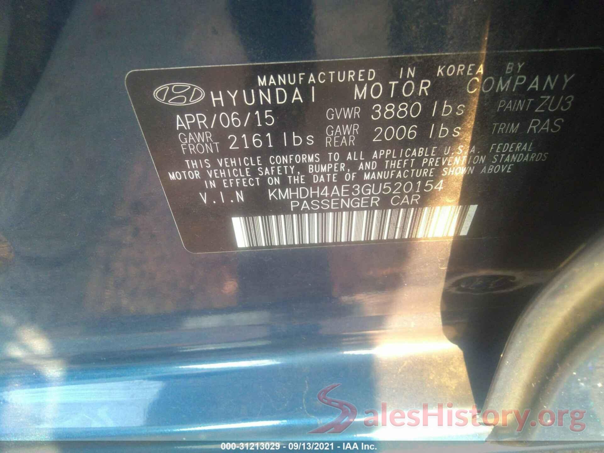 KMHDH4AE3GU520154 2016 HYUNDAI ELANTRA