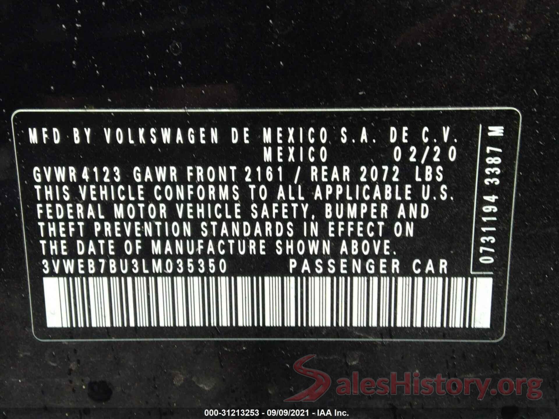 3VWEB7BU3LM035350 2020 VOLKSWAGEN JETTA