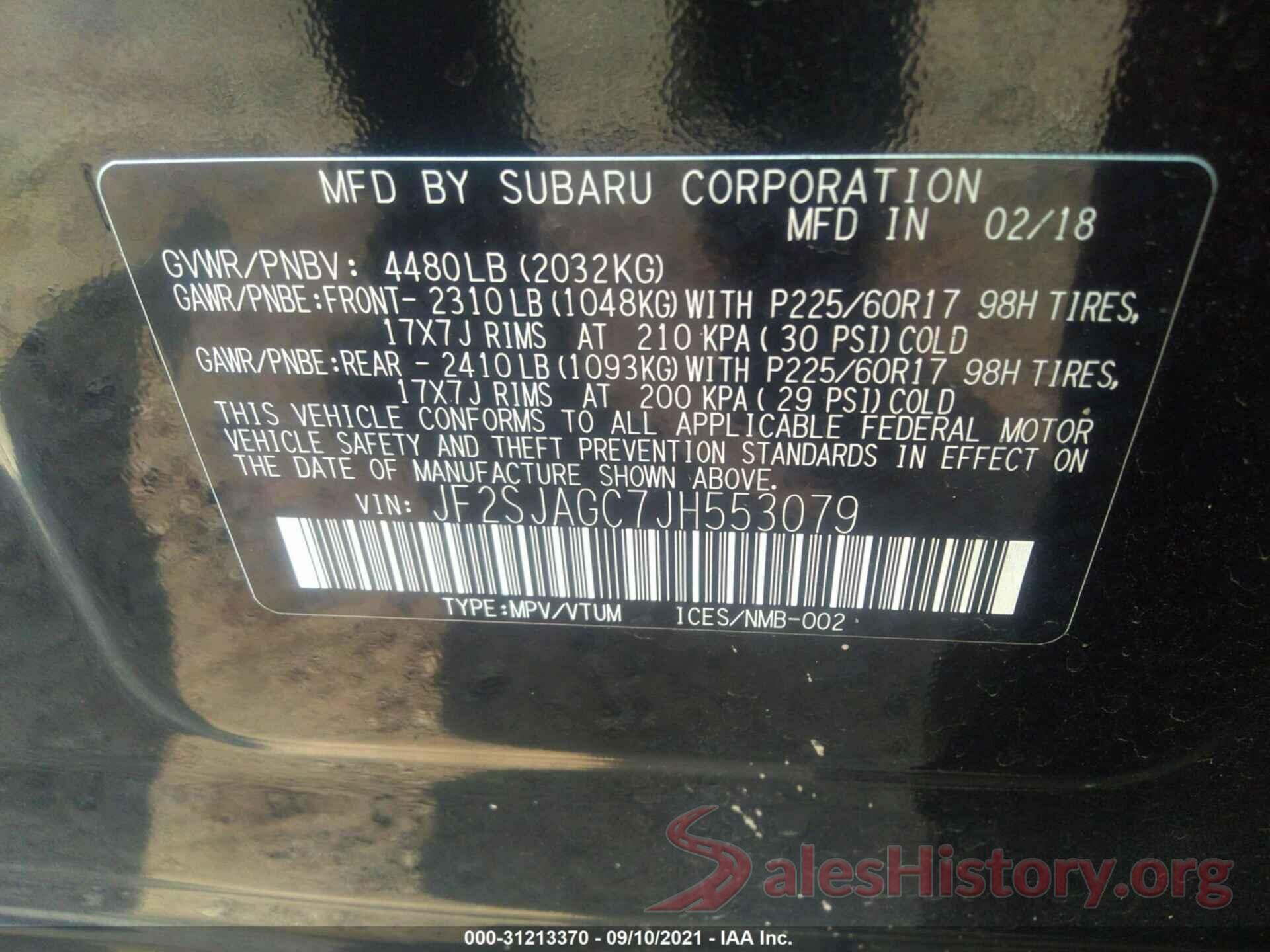 JF2SJAGC7JH553079 2018 SUBARU FORESTER