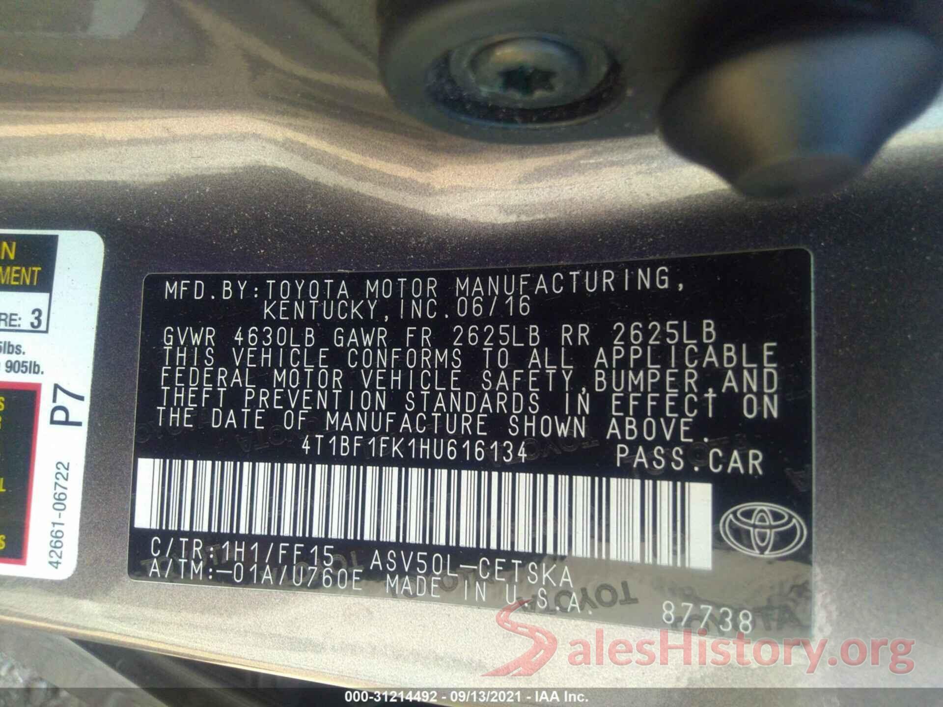 4T1BF1FK1HU616134 2017 TOYOTA CAMRY