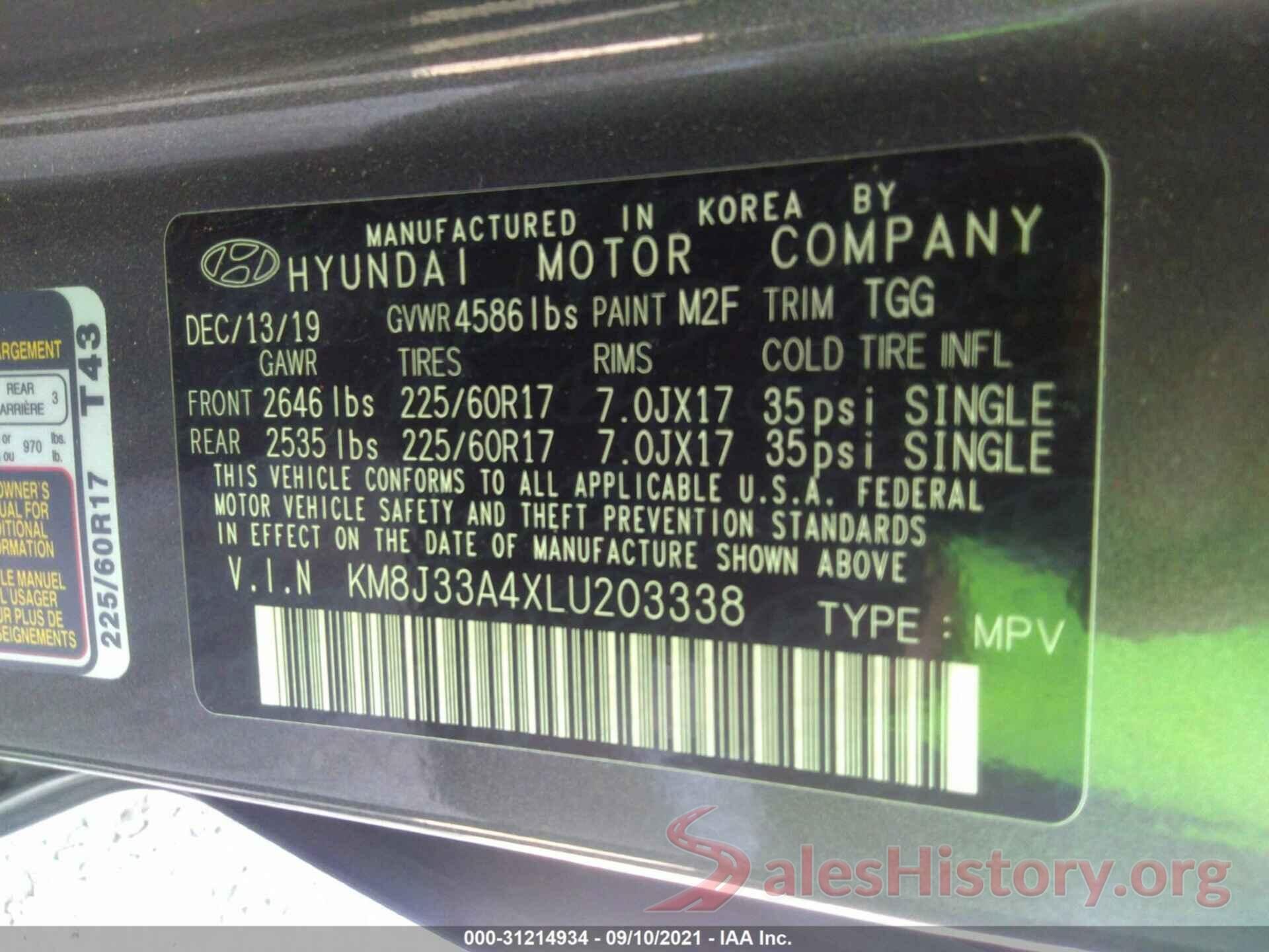 KM8J33A4XLU203338 2020 HYUNDAI TUCSON