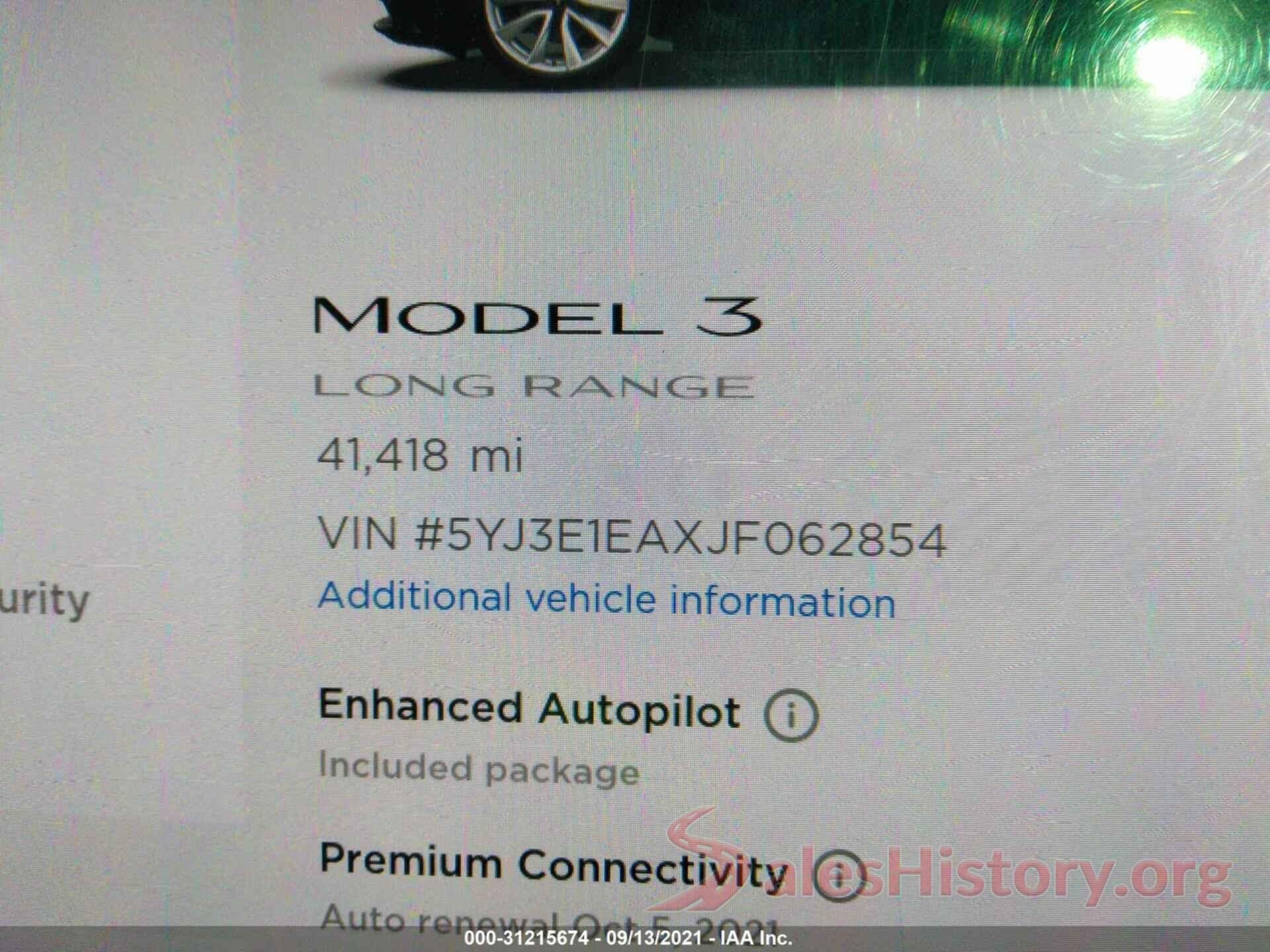 5YJ3E1EAXJF062854 2018 TESLA MODEL 3