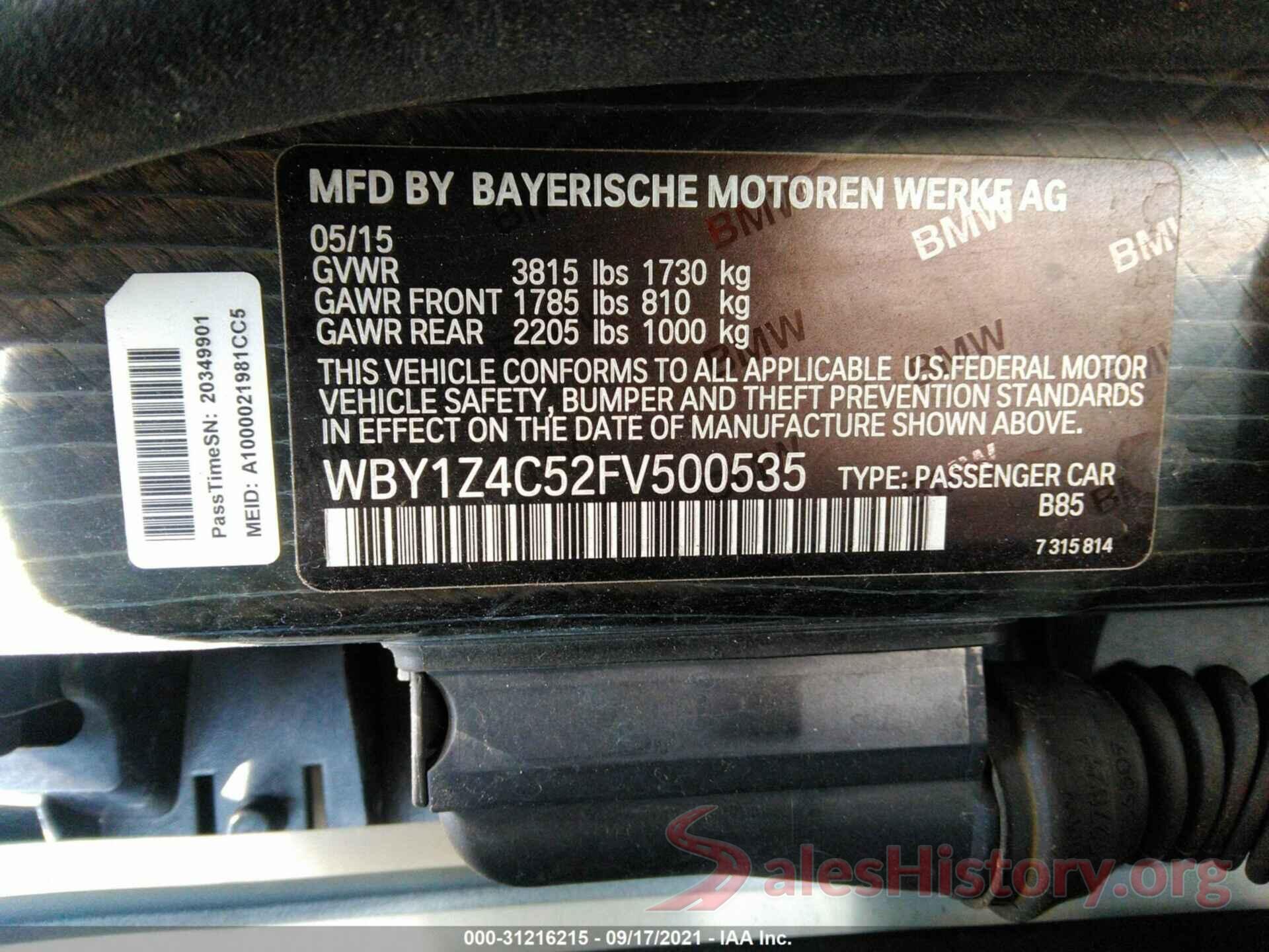 WBY1Z4C52FV500535 2015 BMW I3