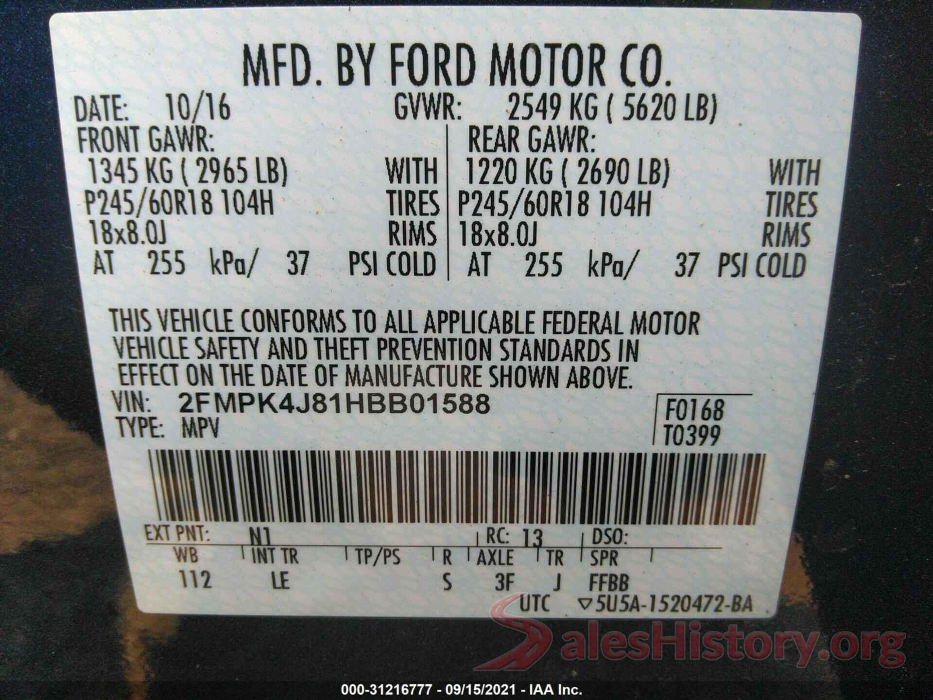 2FMPK4J81HBB01588 2017 FORD EDGE