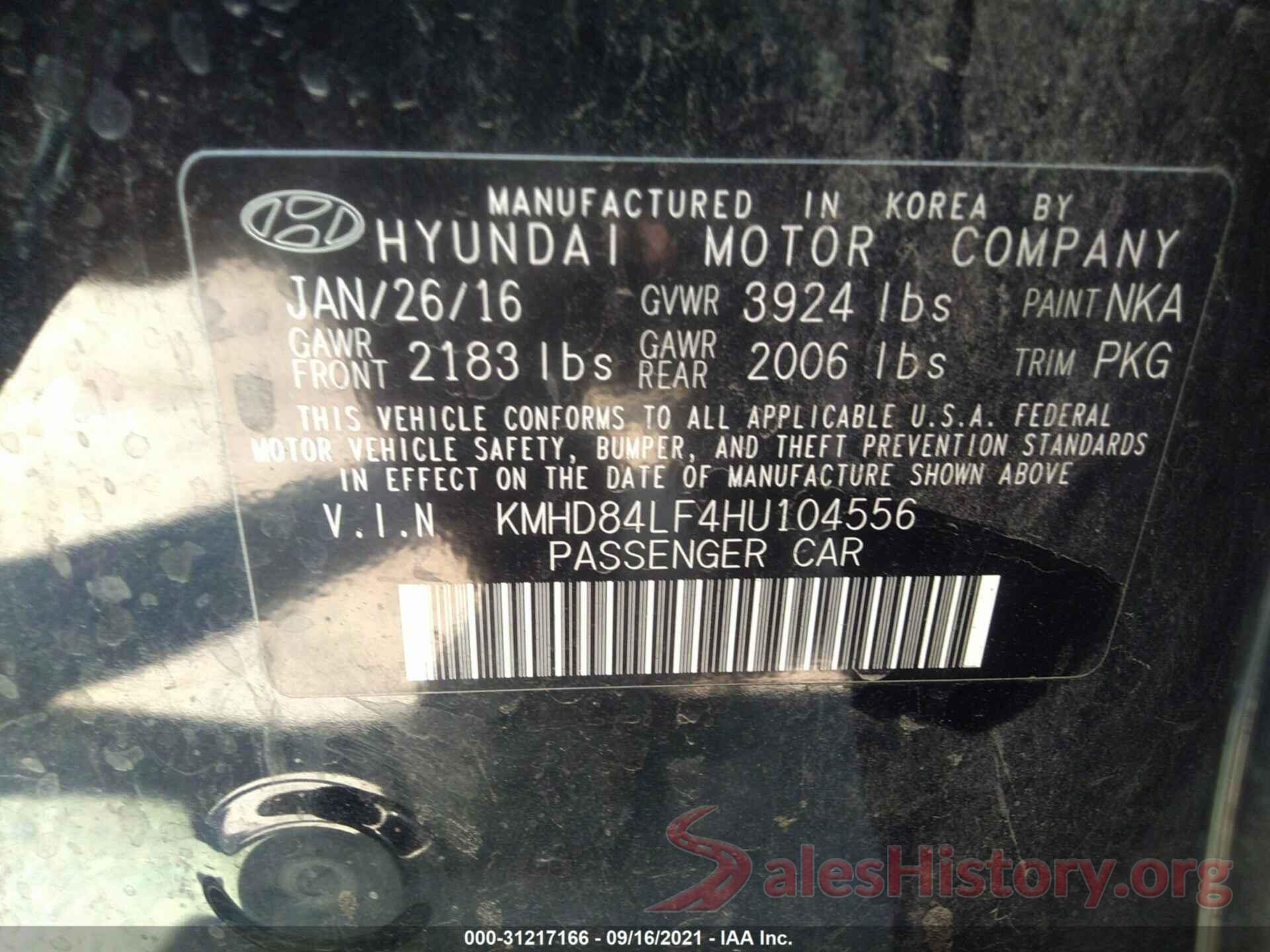 KMHD84LF4HU104556 2017 HYUNDAI ELANTRA