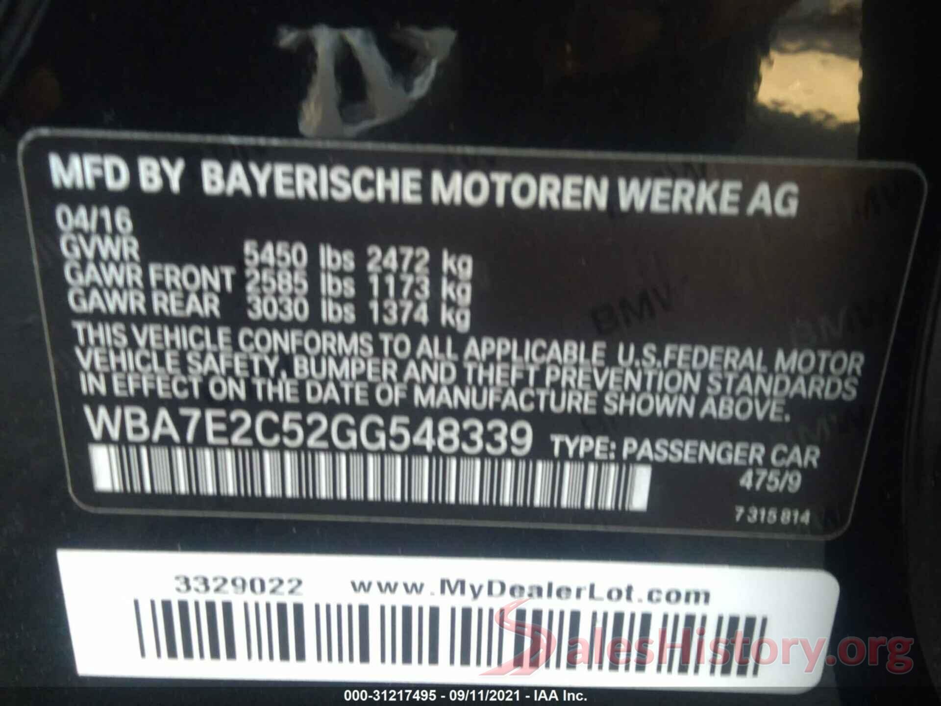 WBA7E2C52GG548339 2016 BMW 7 SERIES