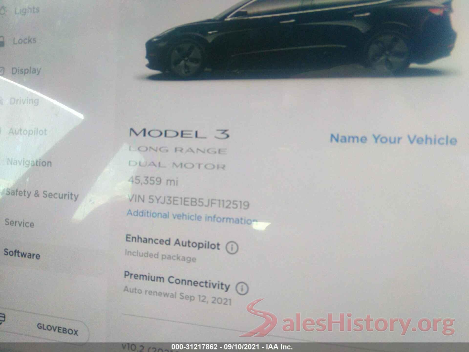 5YJ3E1EB5JF112519 2018 TESLA MODEL 3