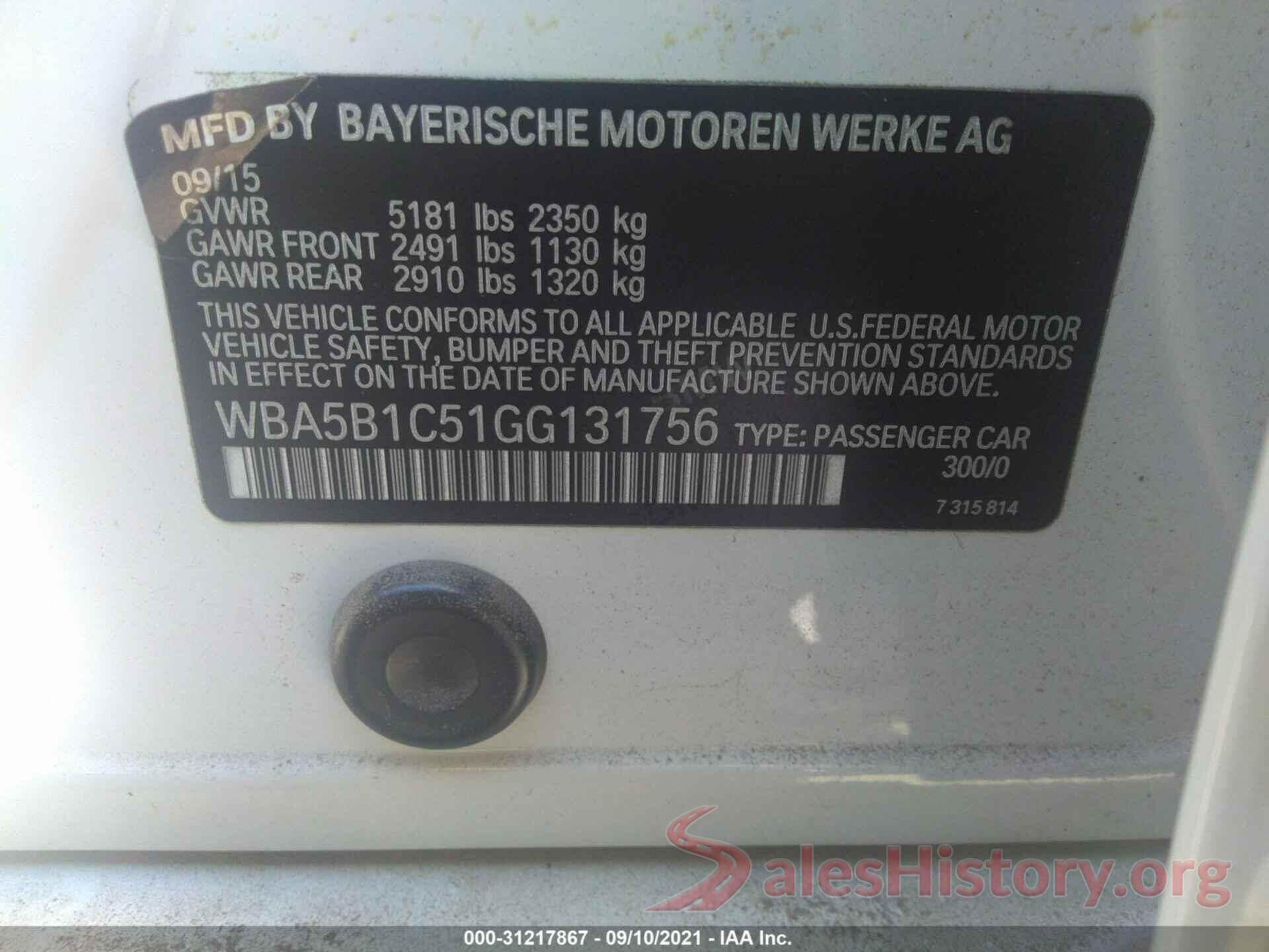 WBA5B1C51GG131756 2016 BMW 5 SERIES