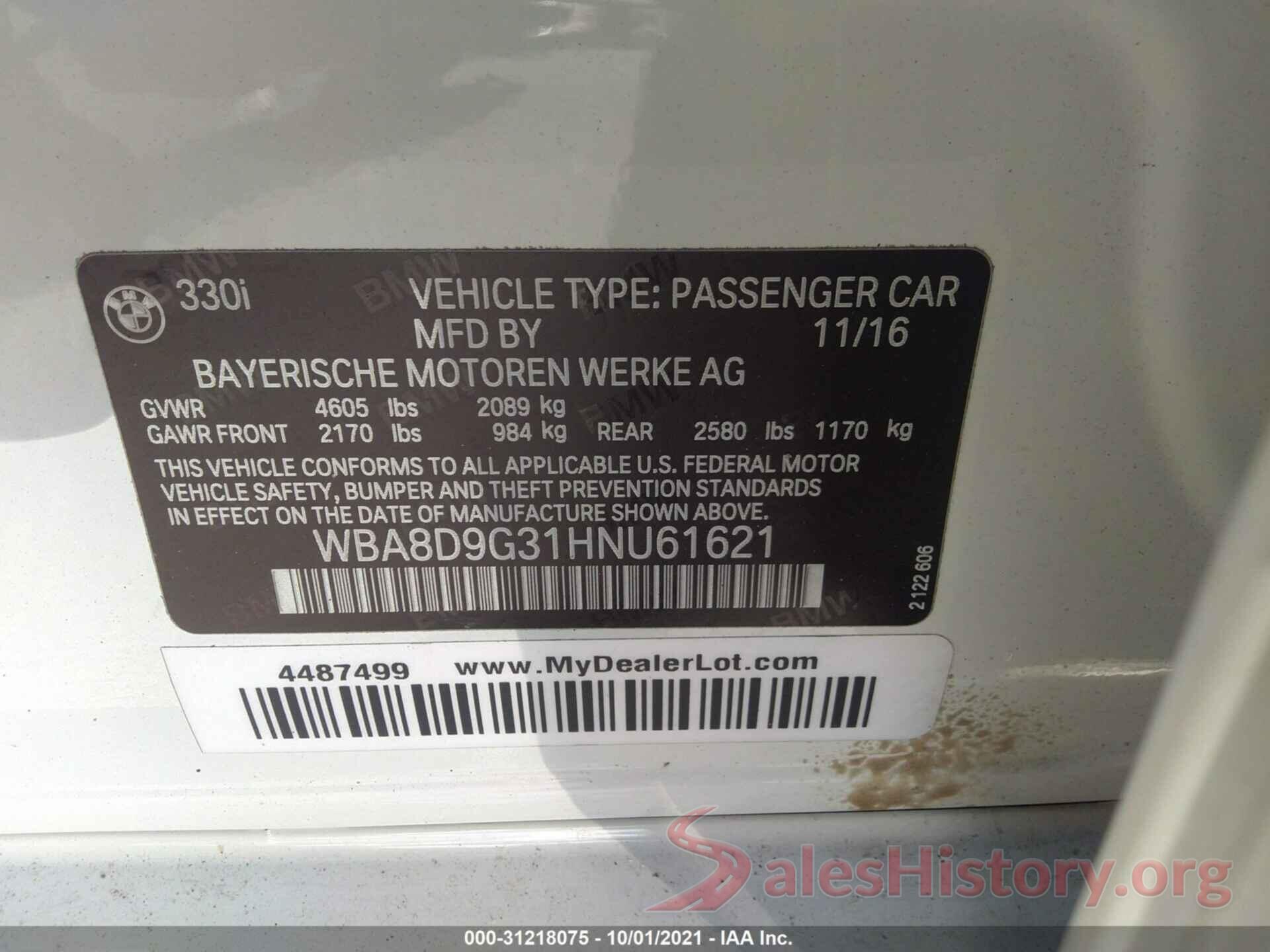 WBA8D9G31HNU61621 2017 BMW 3 SERIES