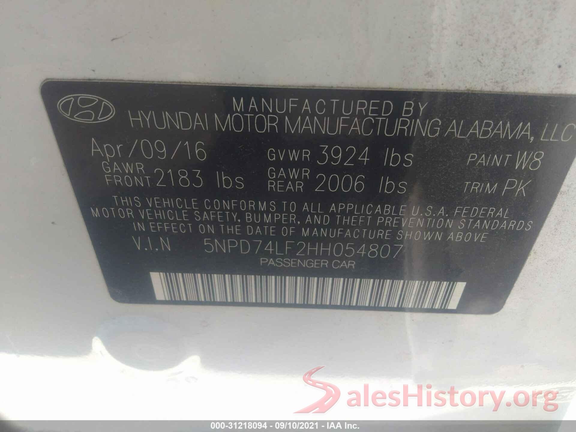 5NPD74LF2HH054807 2017 HYUNDAI ELANTRA