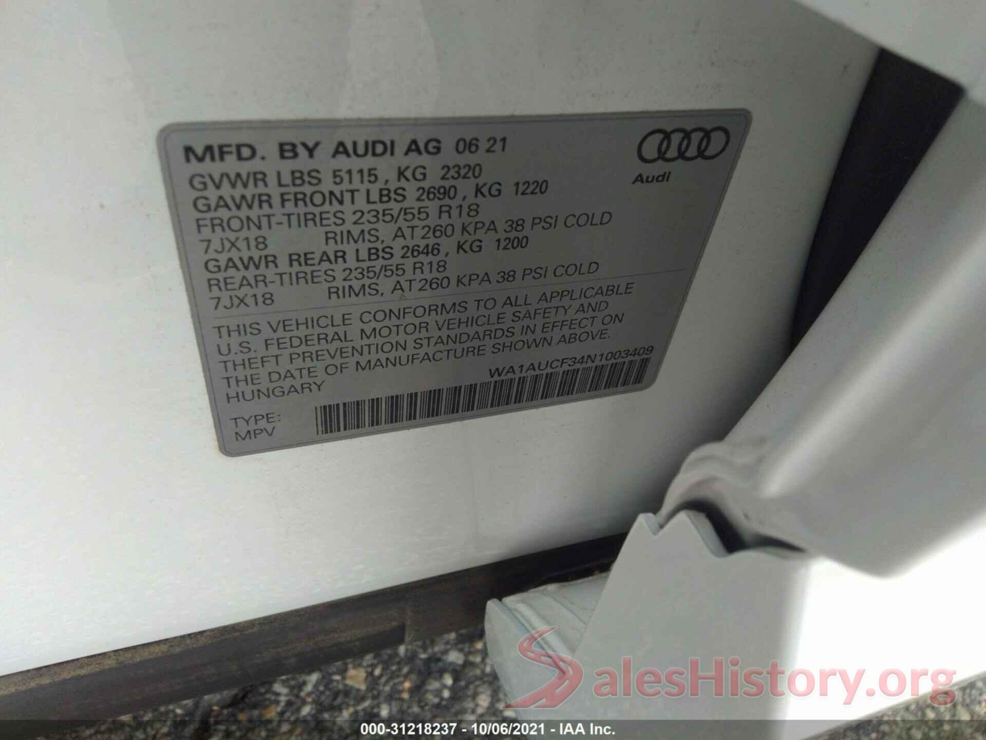 WA1AUCF34N1003409 2022 AUDI Q3