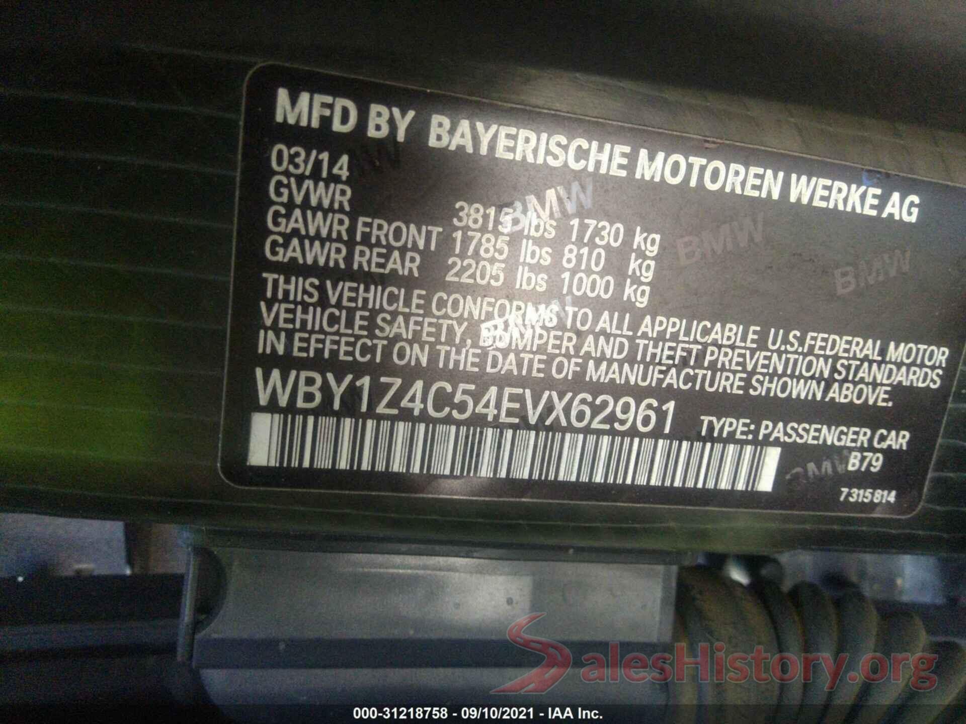 WBY1Z4C54EVX62961 2014 BMW I3