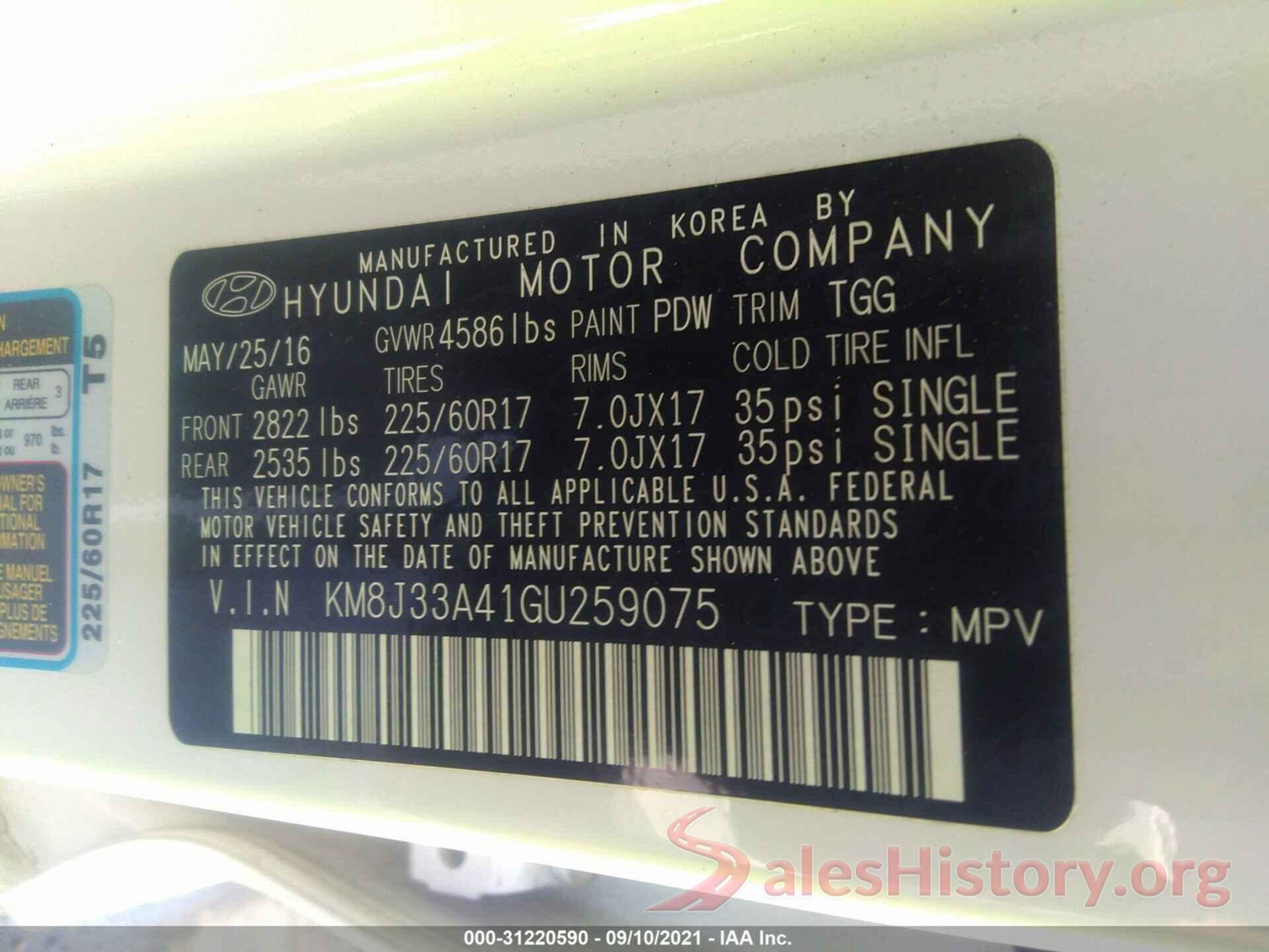 KM8J33A41GU259075 2016 HYUNDAI TUCSON