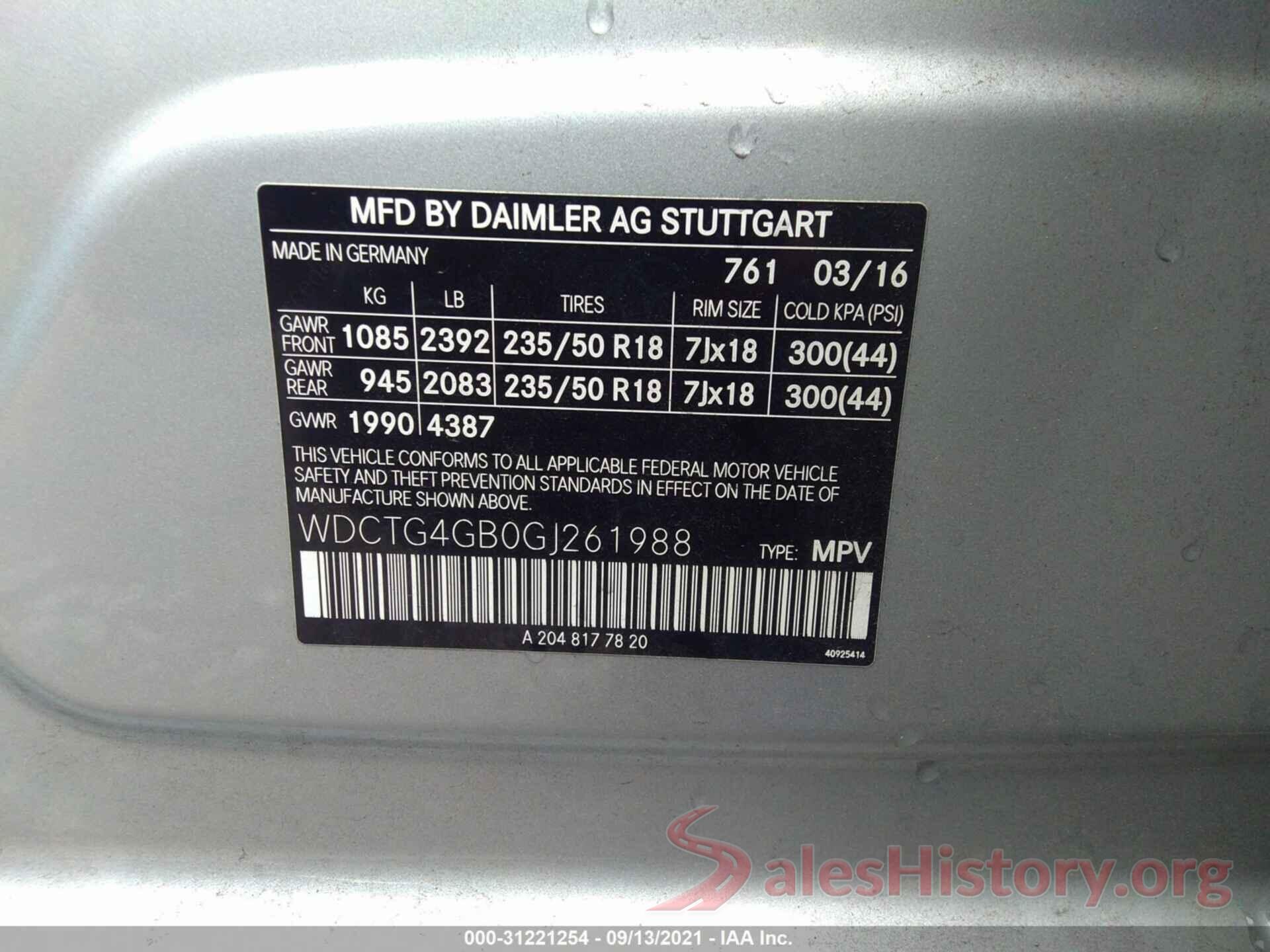 WDCTG4GB0GJ261988 2016 MERCEDES-BENZ GLA