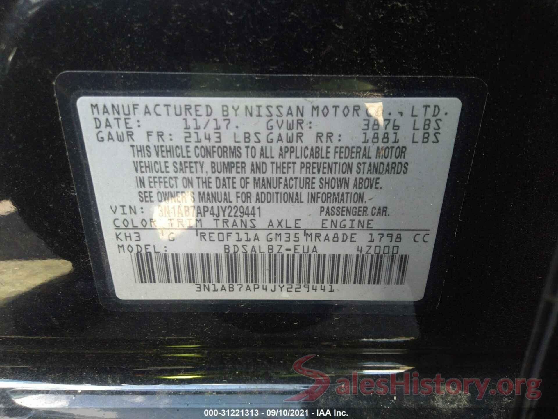 3N1AB7AP4JY229441 2018 NISSAN SENTRA