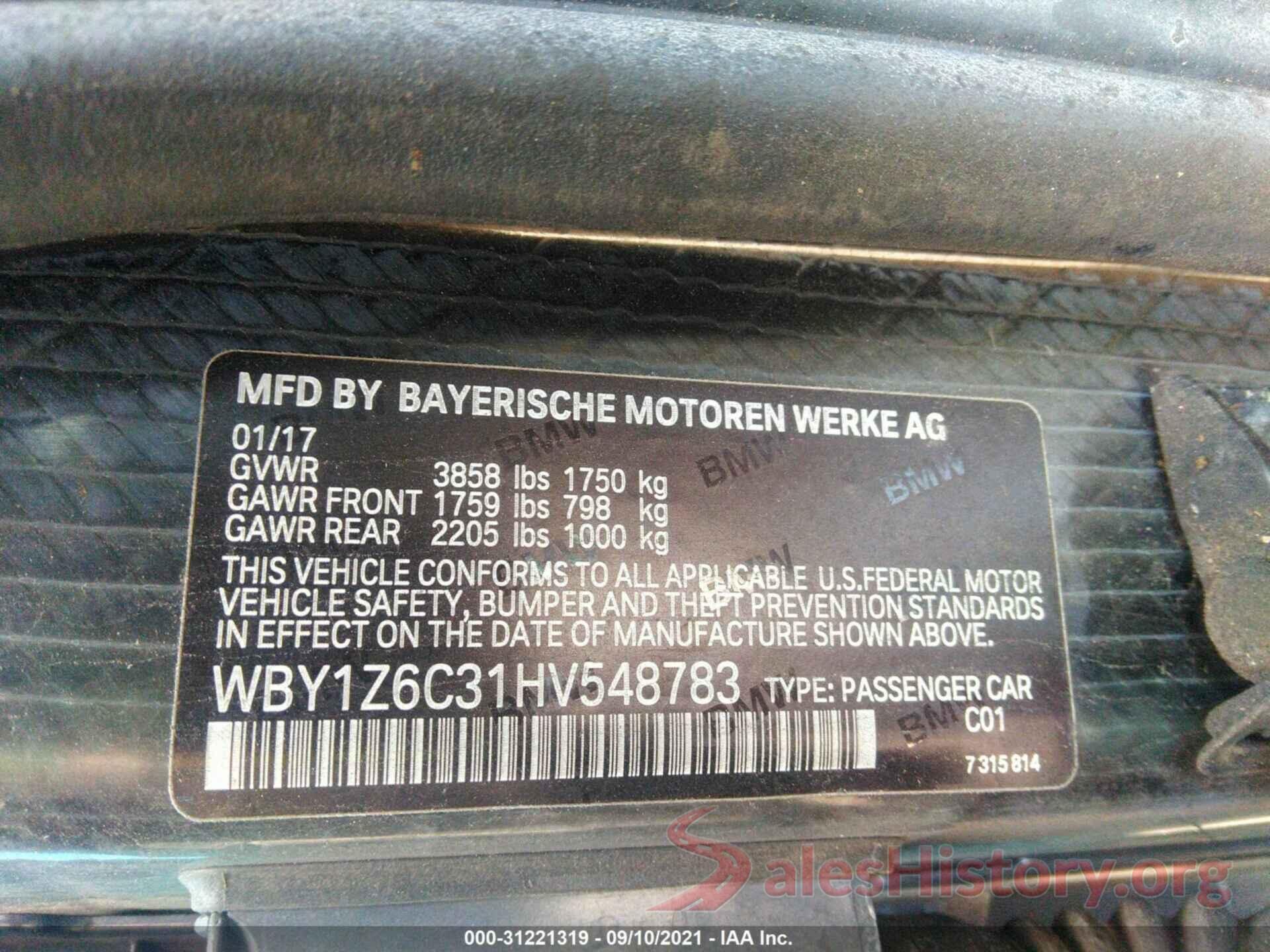 WBY1Z6C31HV548783 2017 BMW I3