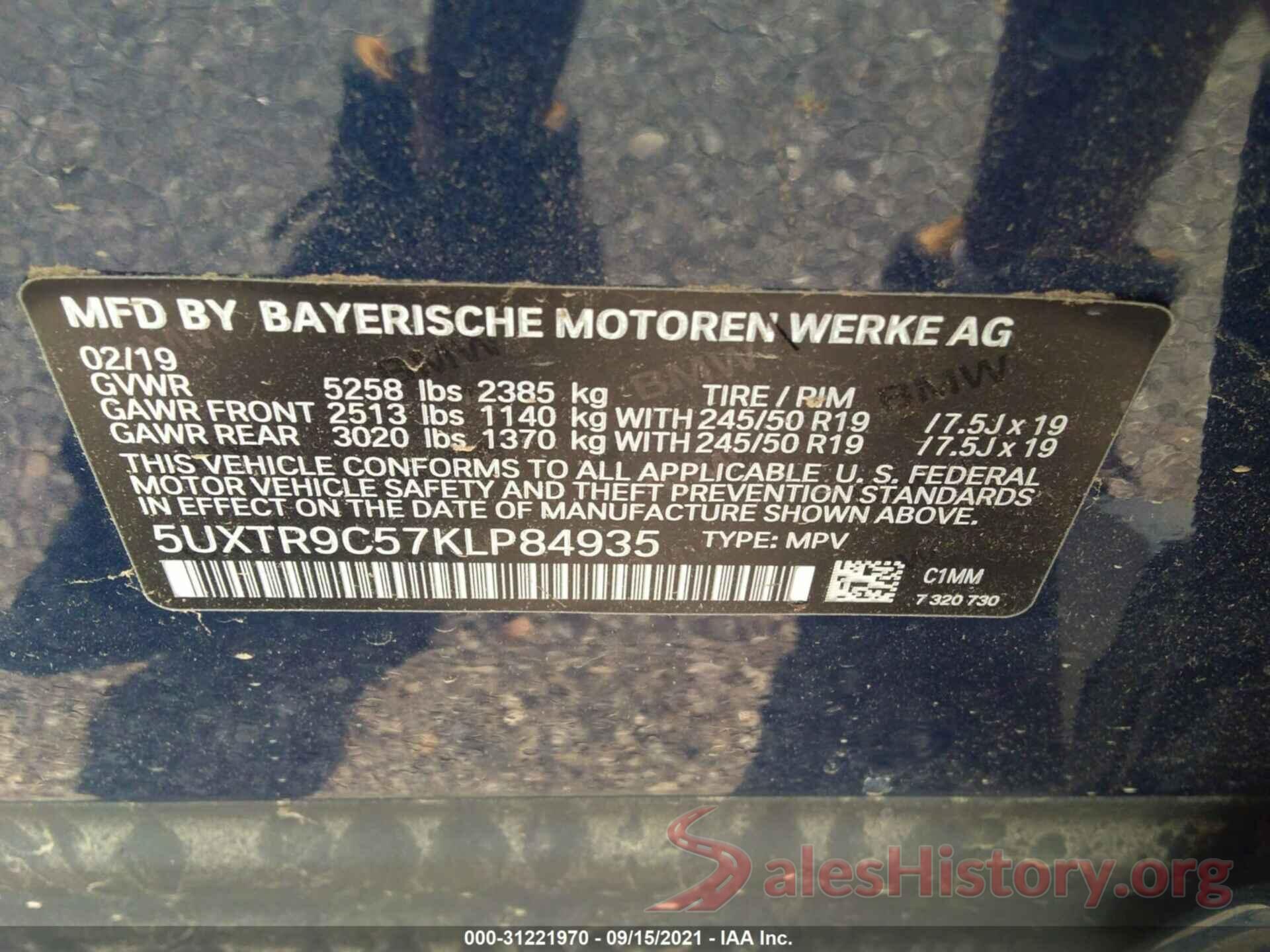 5UXTR9C57KLP84935 2019 BMW X3