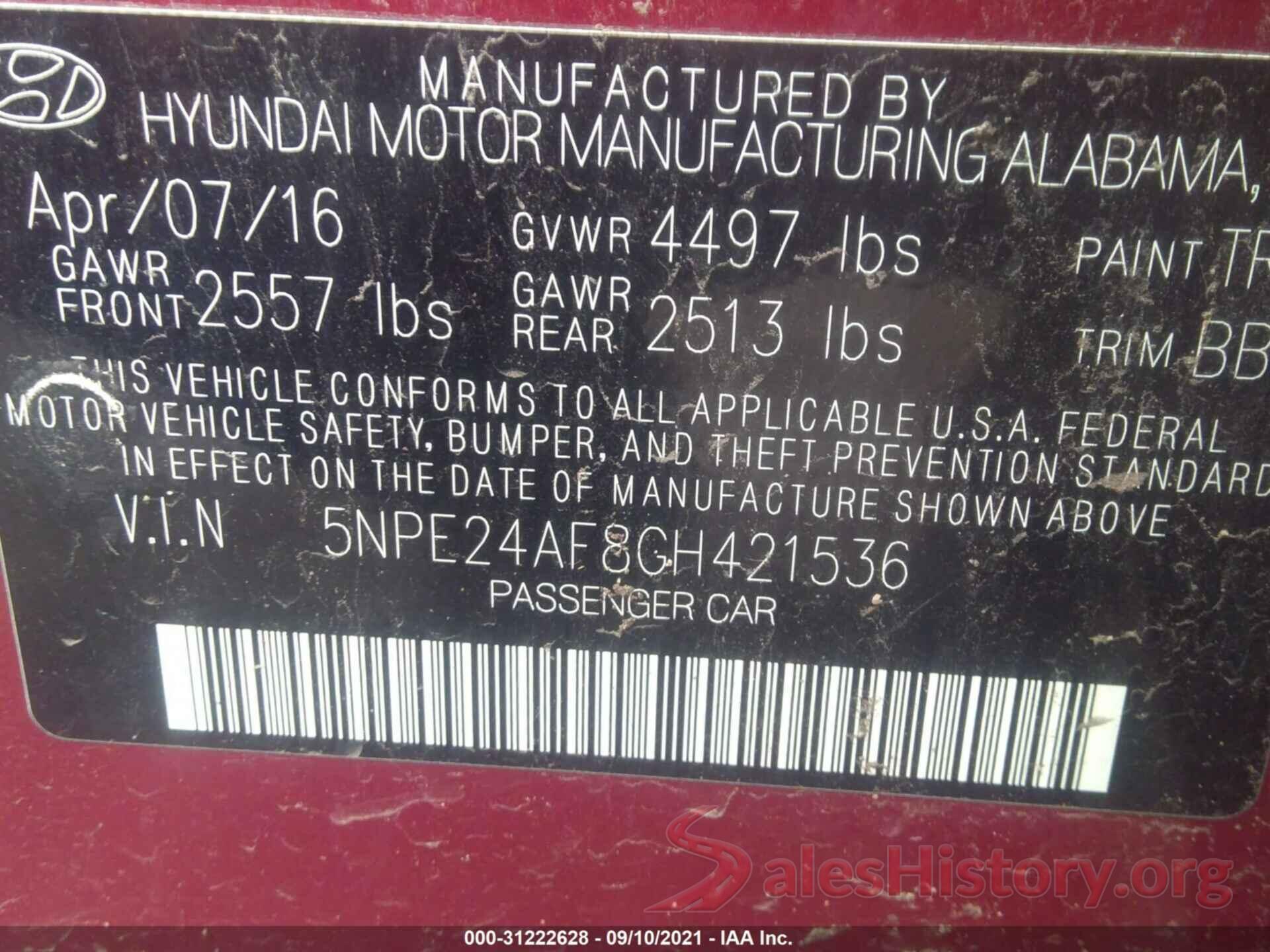 5NPE24AF8GH421536 2016 HYUNDAI SONATA