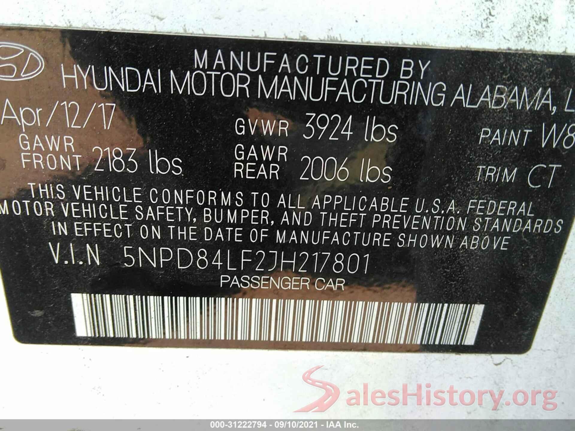 5NPD84LF2JH217801 2018 HYUNDAI ELANTRA